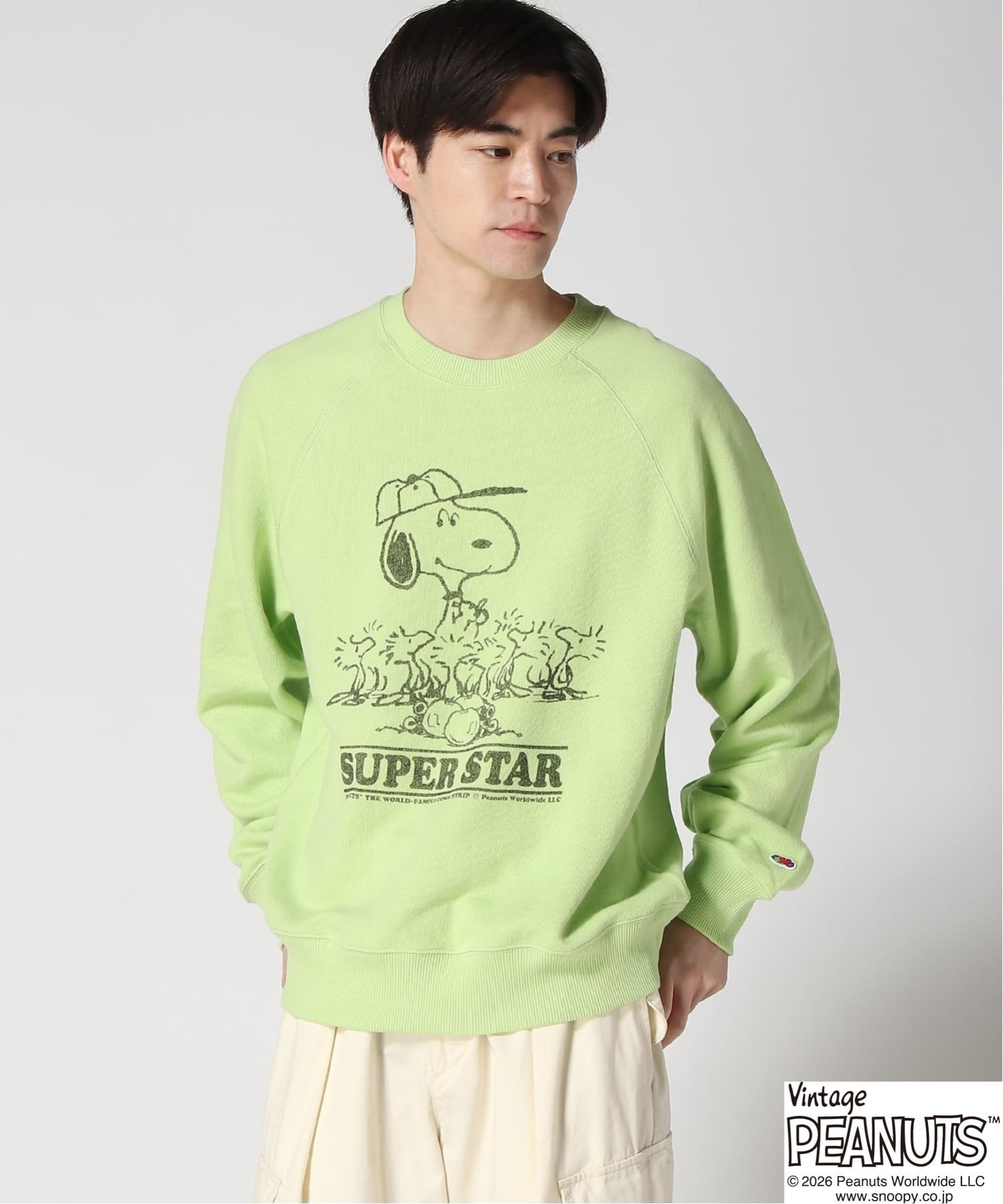 FRUIT OF THE LOOM FRUIT OF THE LOOM/(M)FTL x PEANUTS甘編み裏毛スウェット5 ハンドサイン トップス スウェット・トレーナー グレー グリーン【送料無料】