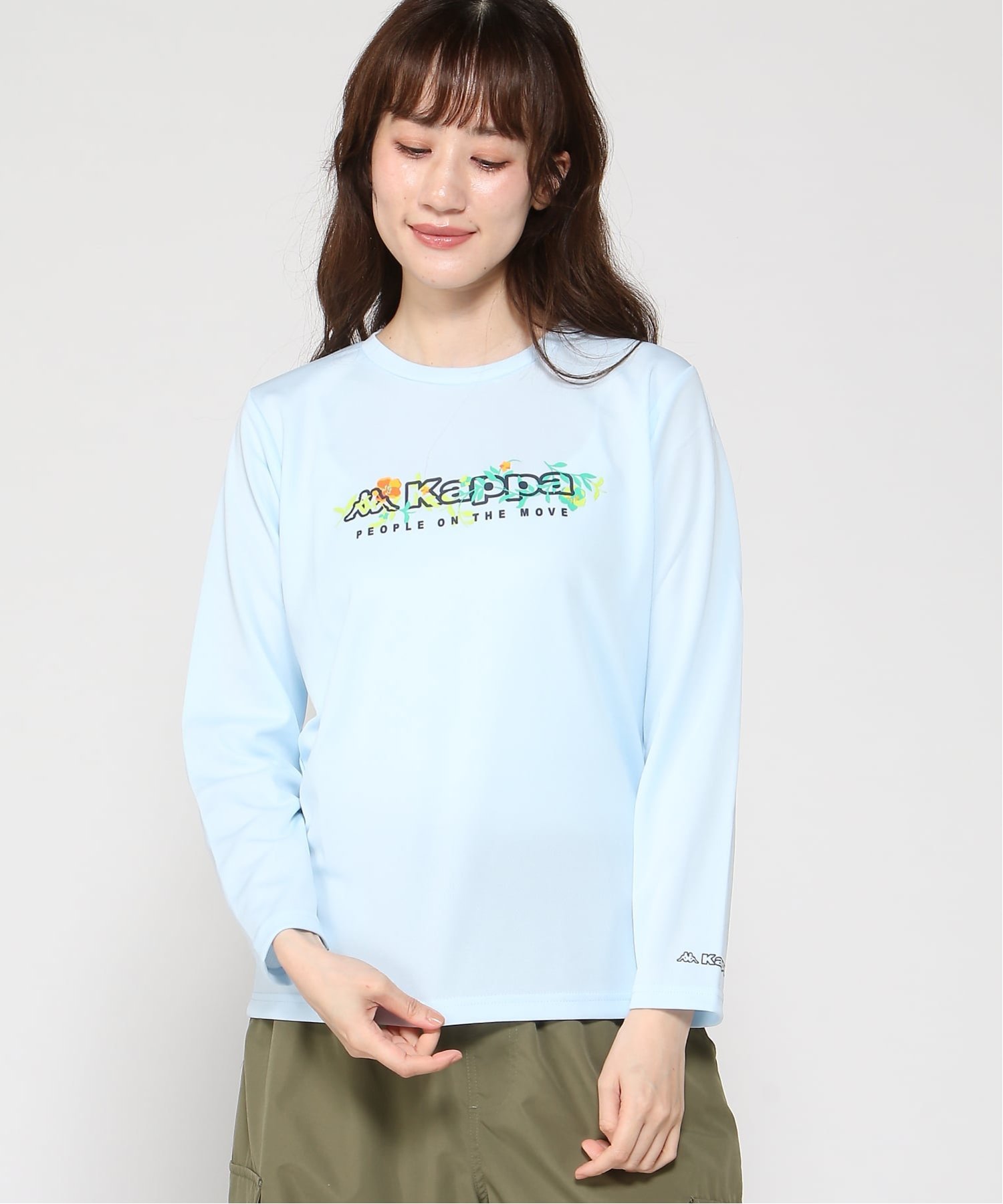 【SALE/50% OFF】Kappa Kappa/(W) Design Long-Sleeve T-Shirt Nicky Top Cut and Sew T-Shirt Pink White Blue