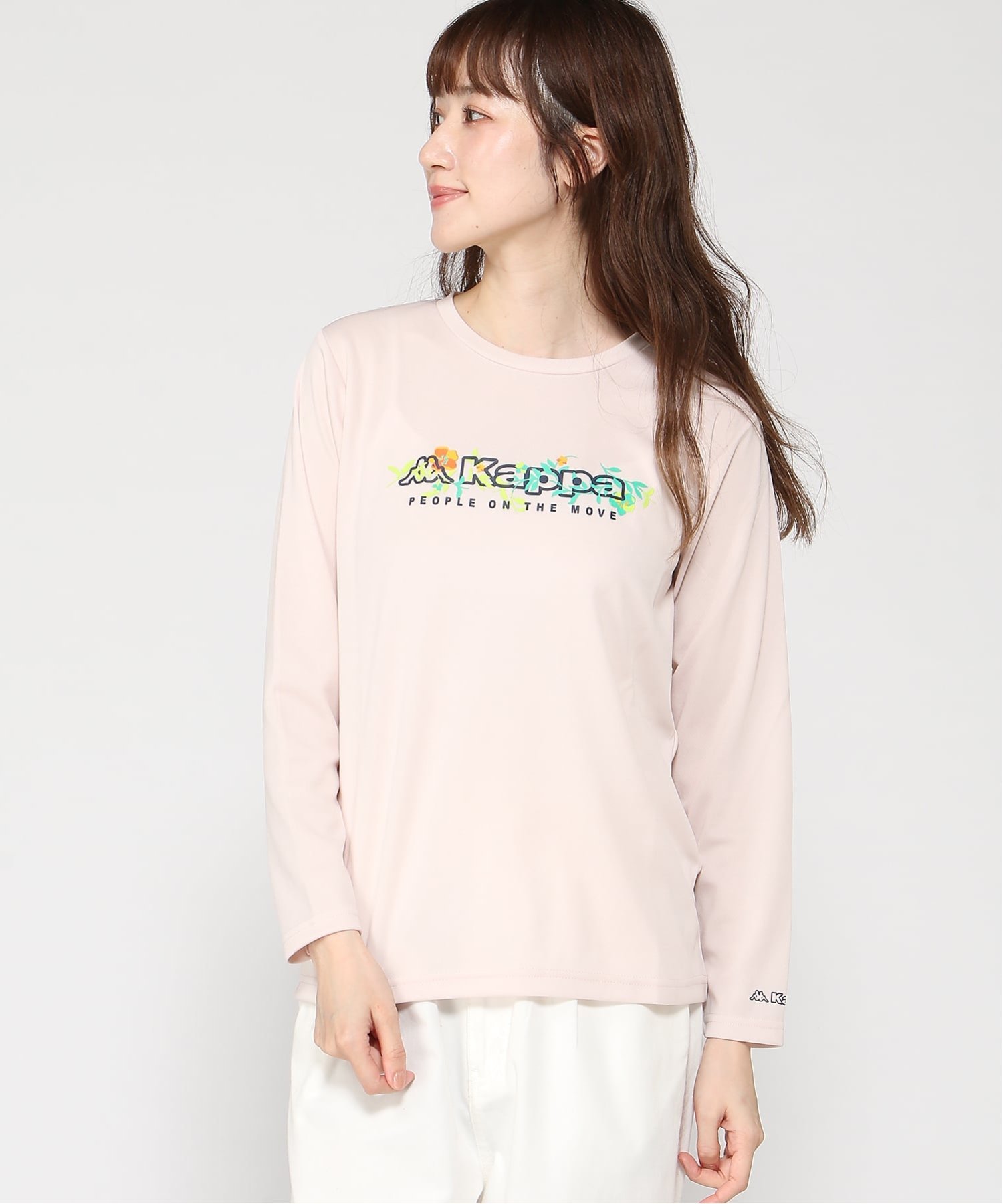 Kappa/(W)デザイン長袖Tシャツ ニッキー トップス カットソー・Tシャツ ピンク ホワイト ブルー