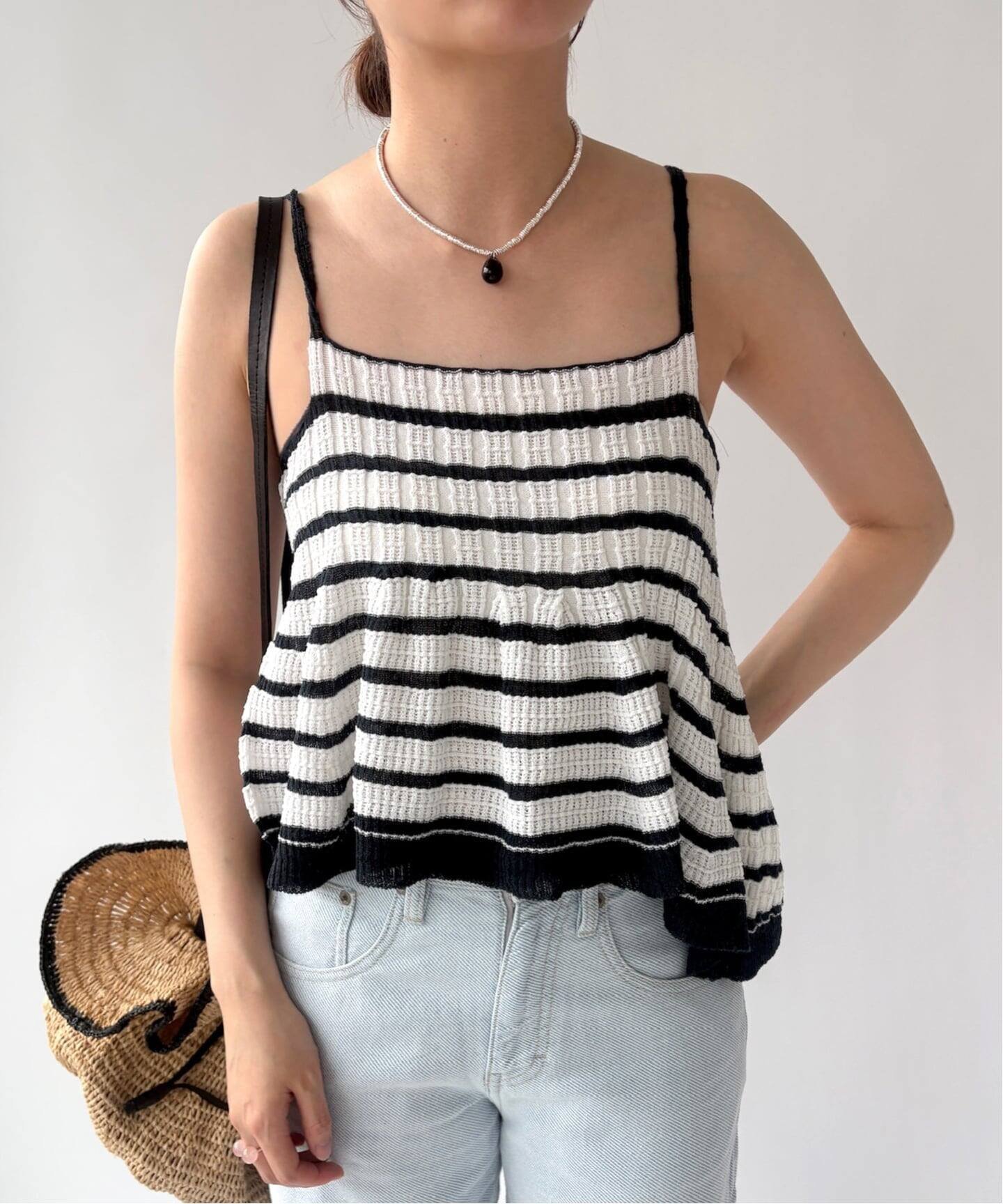 Camisoles - EDIT.FOR LULU 【ODAKHA / オダカ】asymmetry striped seemles cami エディット フォー ルル トップス キャミソール ホワイト【送料無料】
