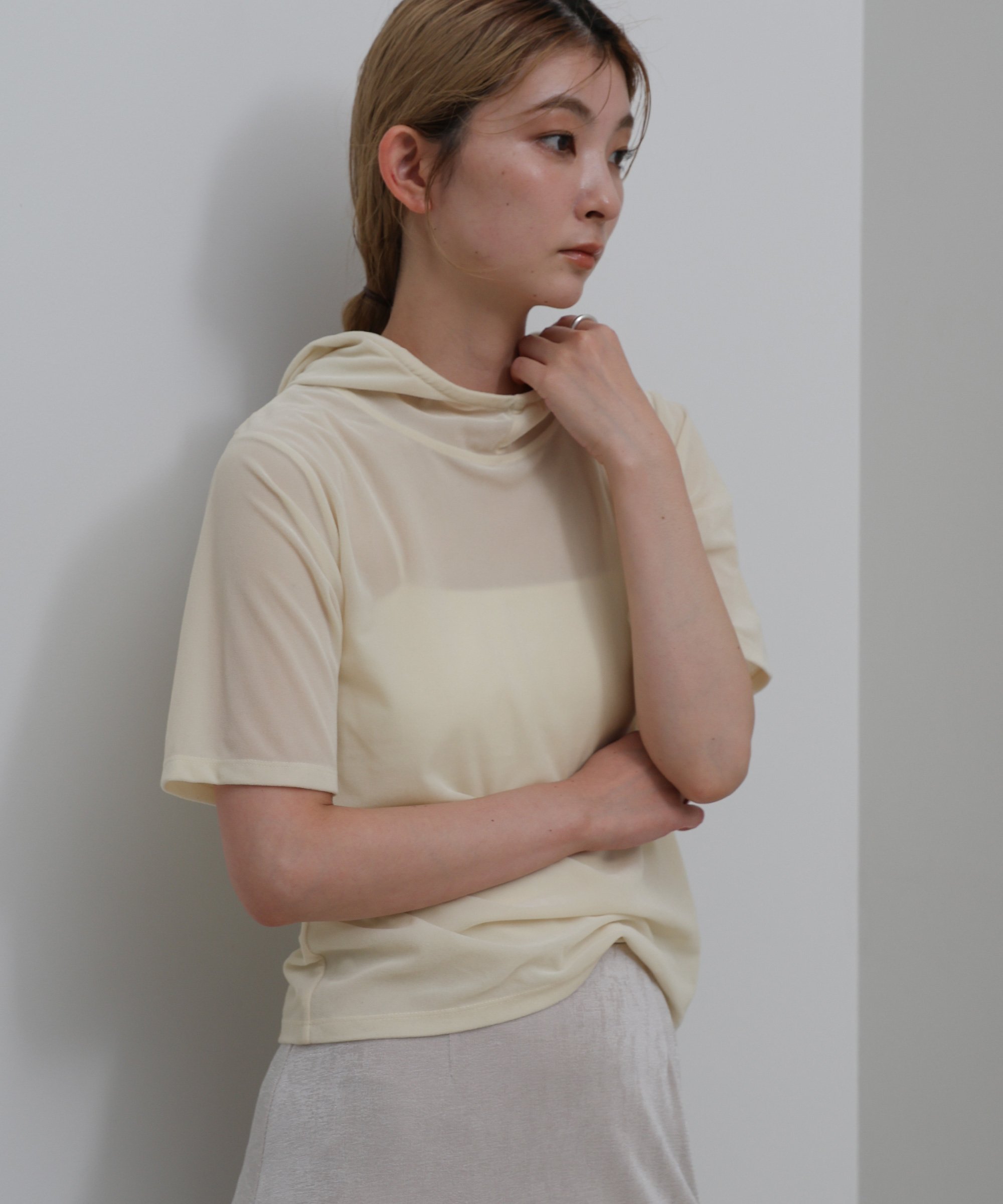 SELECT MOCA プチハイライトベロアフーディートップス セレクトモカ トップス カットソー・Tシャツ