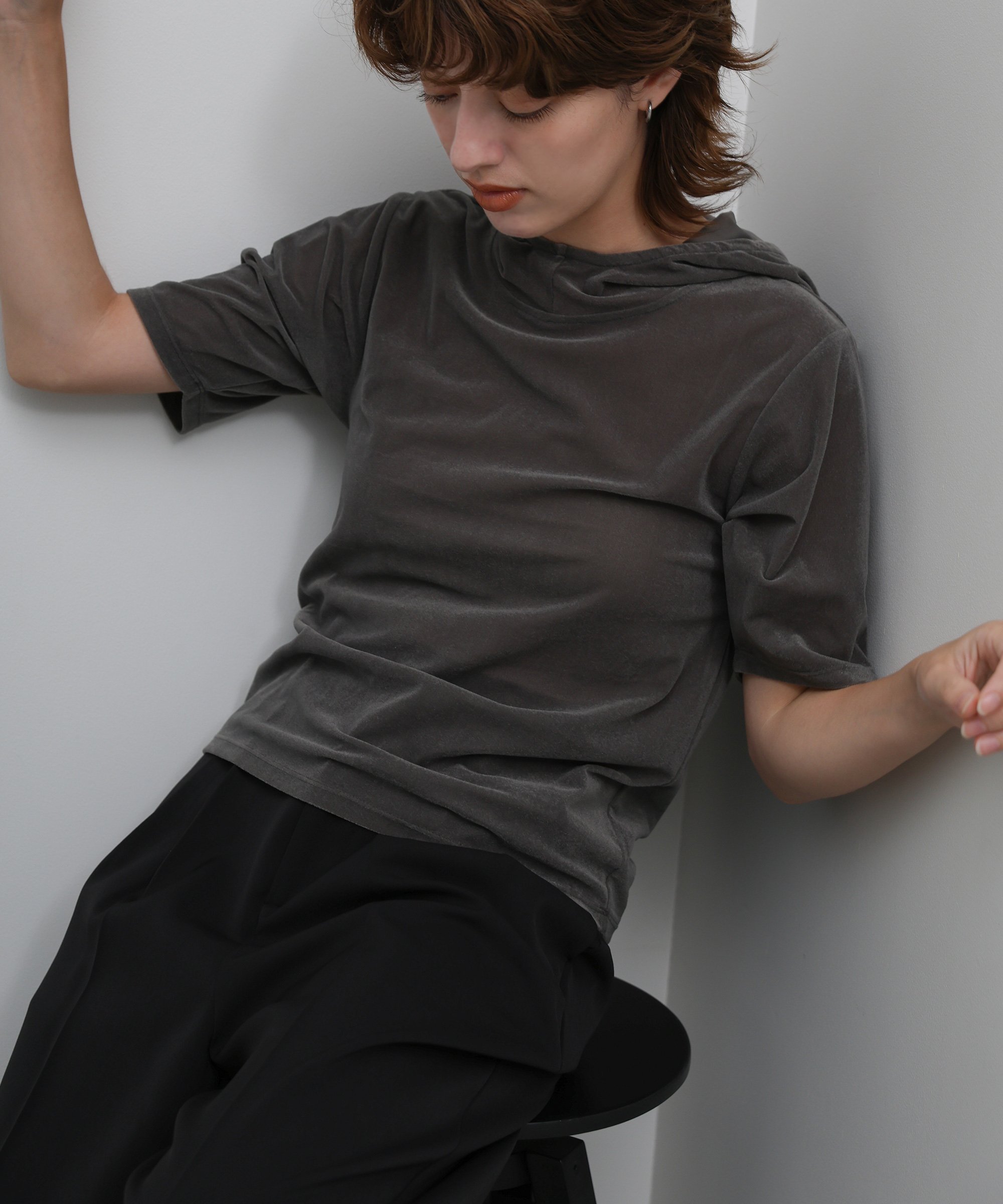 SELECT MOCA プチハイライトベロアフーディートップス セレクトモカ トップス カットソー・Tシャツ