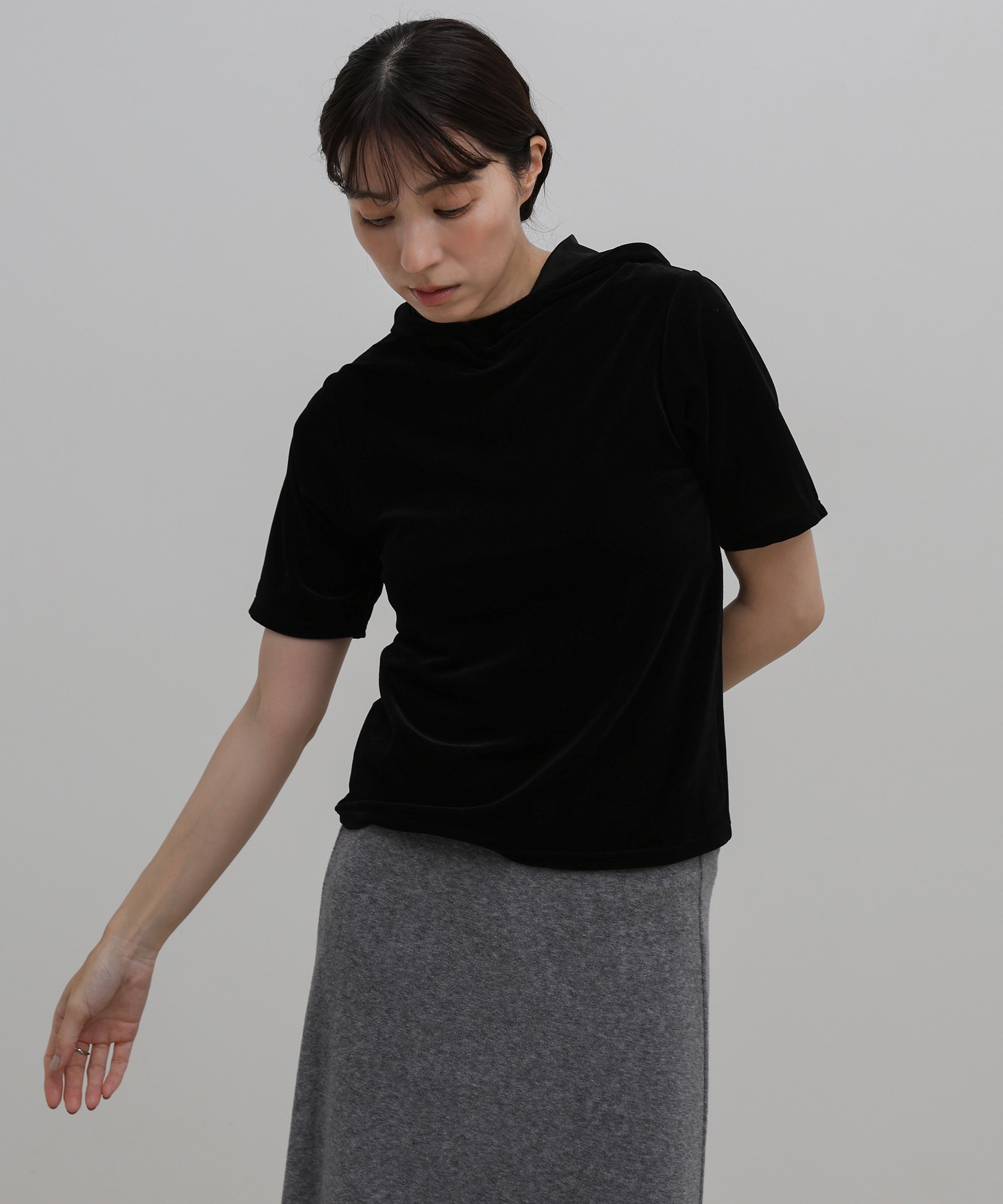 SELECT MOCA プチハイライトベロアフーディートップス セレクトモカ トップス カットソー・Tシャツ