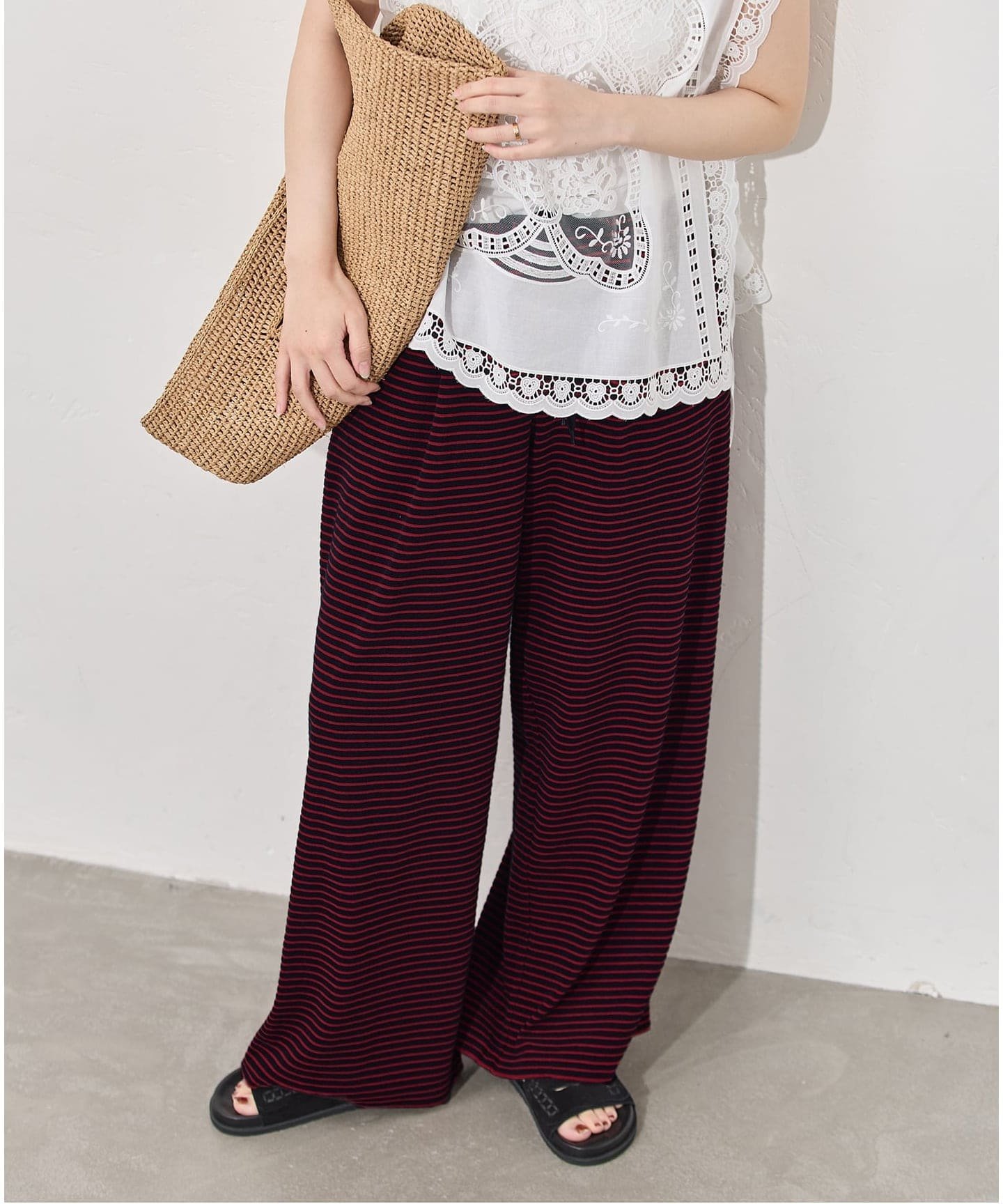 JOURNAL STANDARD パイルボーダーパンツ ジャーナル スタンダード パンツ その他のパンツ ブラック