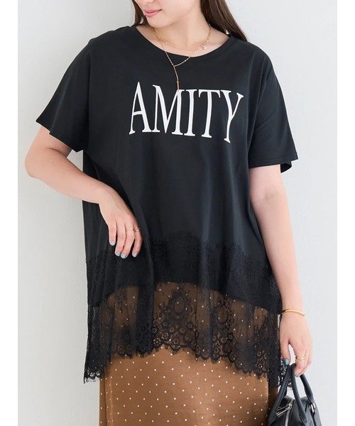 Re-J&SUPURE 【接触冷感】裾レースロゴプリントプルオーバー リジェイアンドスプル トップス カットソー・Tシャツ ホワイト
