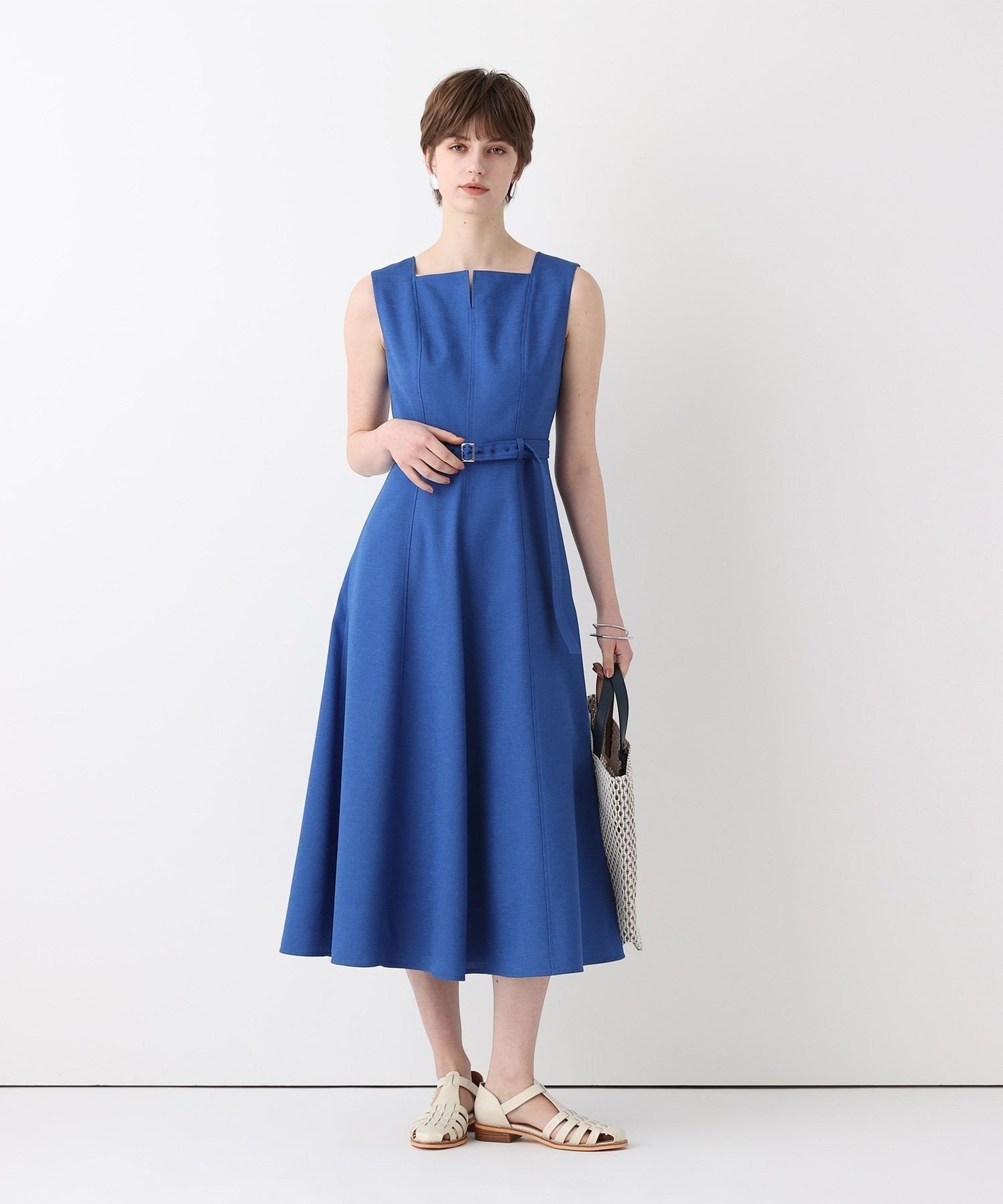 allureville ◇スクウェアデザインフレアーワンピース アルアバイル ワンピース・ドレス その他のワンピース・ドレス ブルー カーキグリーン【送料無料】