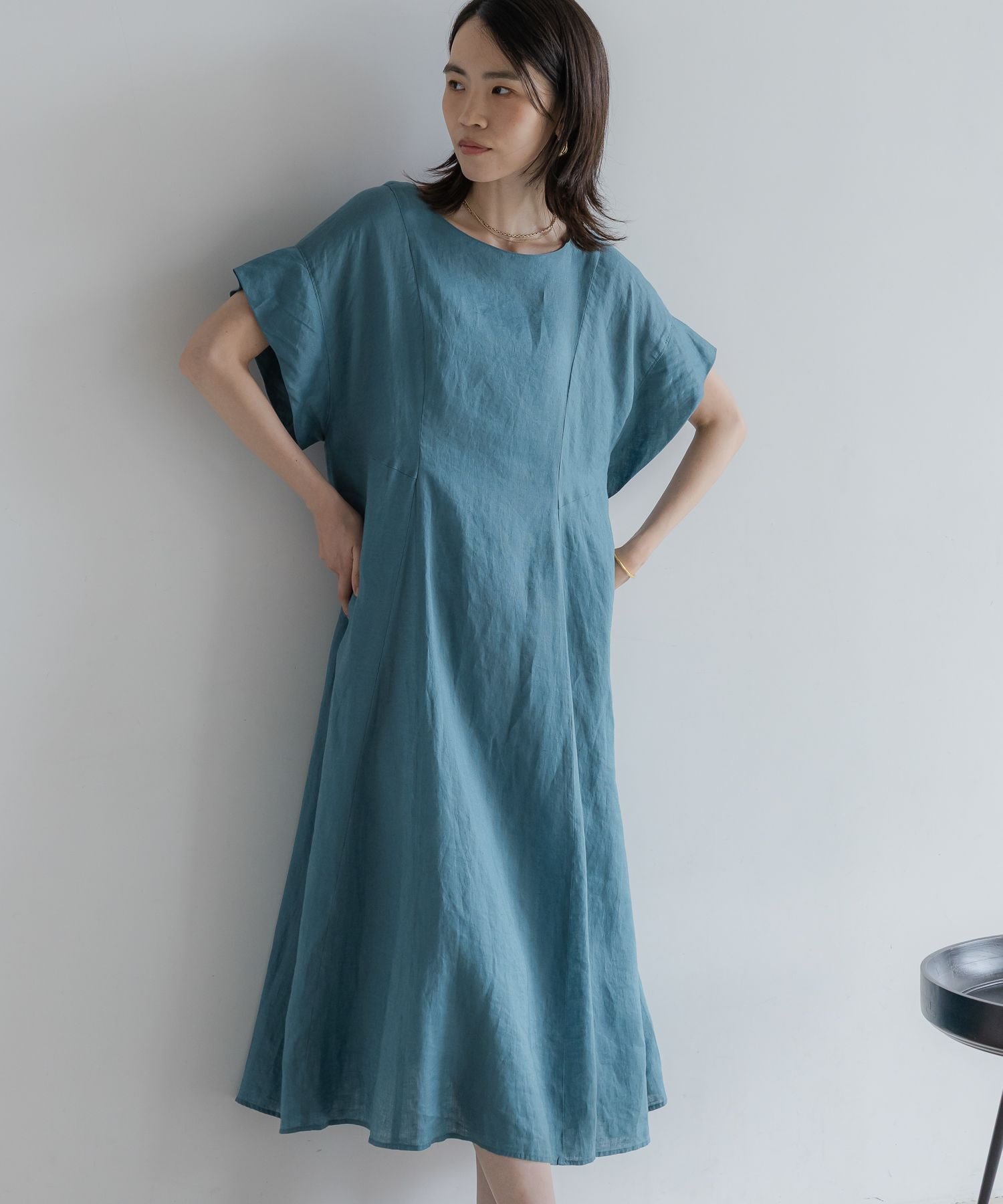 【SALE／50%OFF】Utao: 《ウタオ》リネンロングワンピース スタディオクリップ ワンピース・ドレス ワンピース カーキグリーン ブルー ブラック【送料無料】