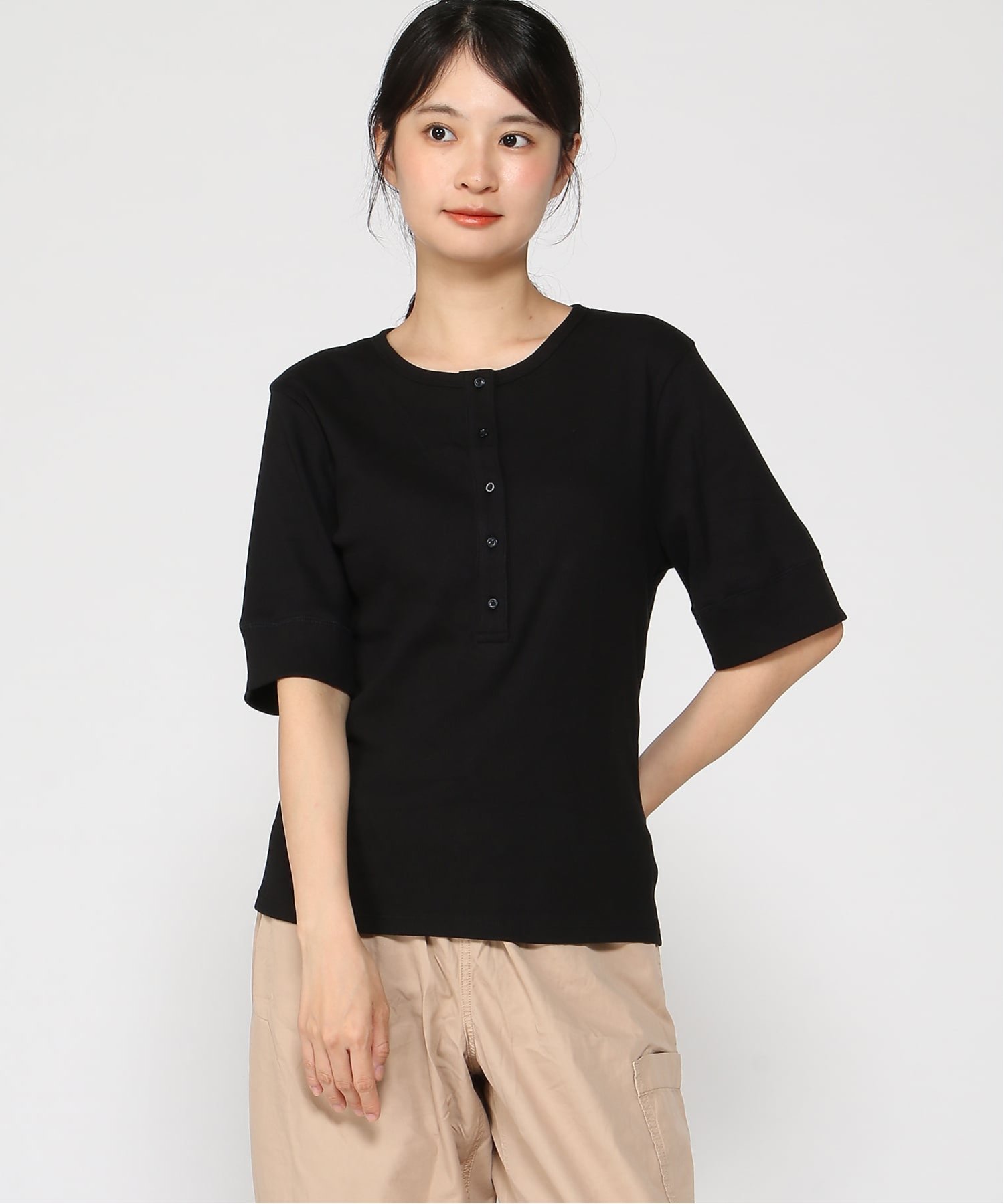 GAP (W)リブ ヘンリートップス ギャップ トップス カットソー・Tシャツ ブラック ホワイト ブルー【送料無料】