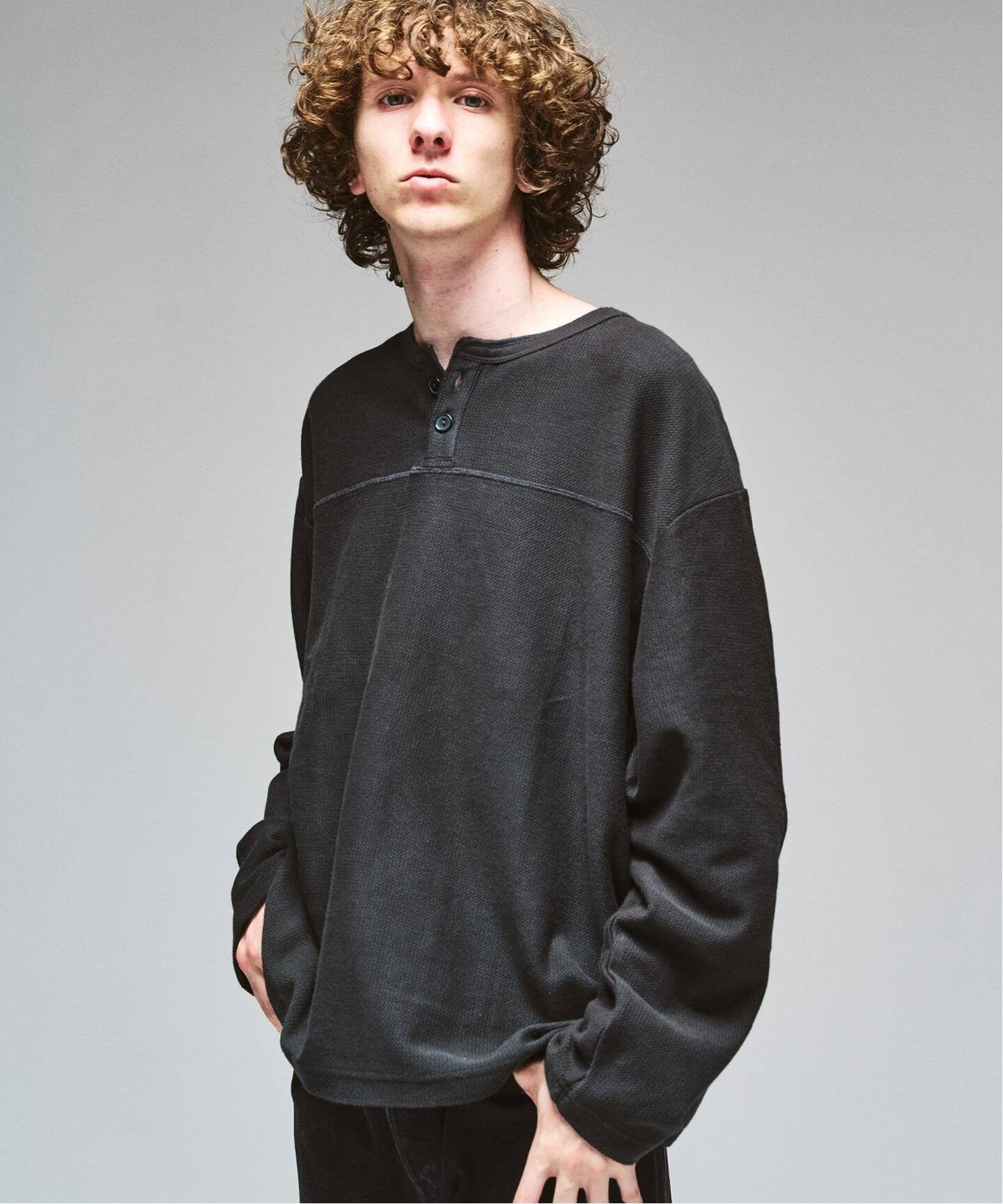 417 EDIFICE ガーメントダイ ワッフル ヘンリーネック フォーワンセブン エディフィス トップス カットソー・Tシャツ ベージュ オレンジ ブラック