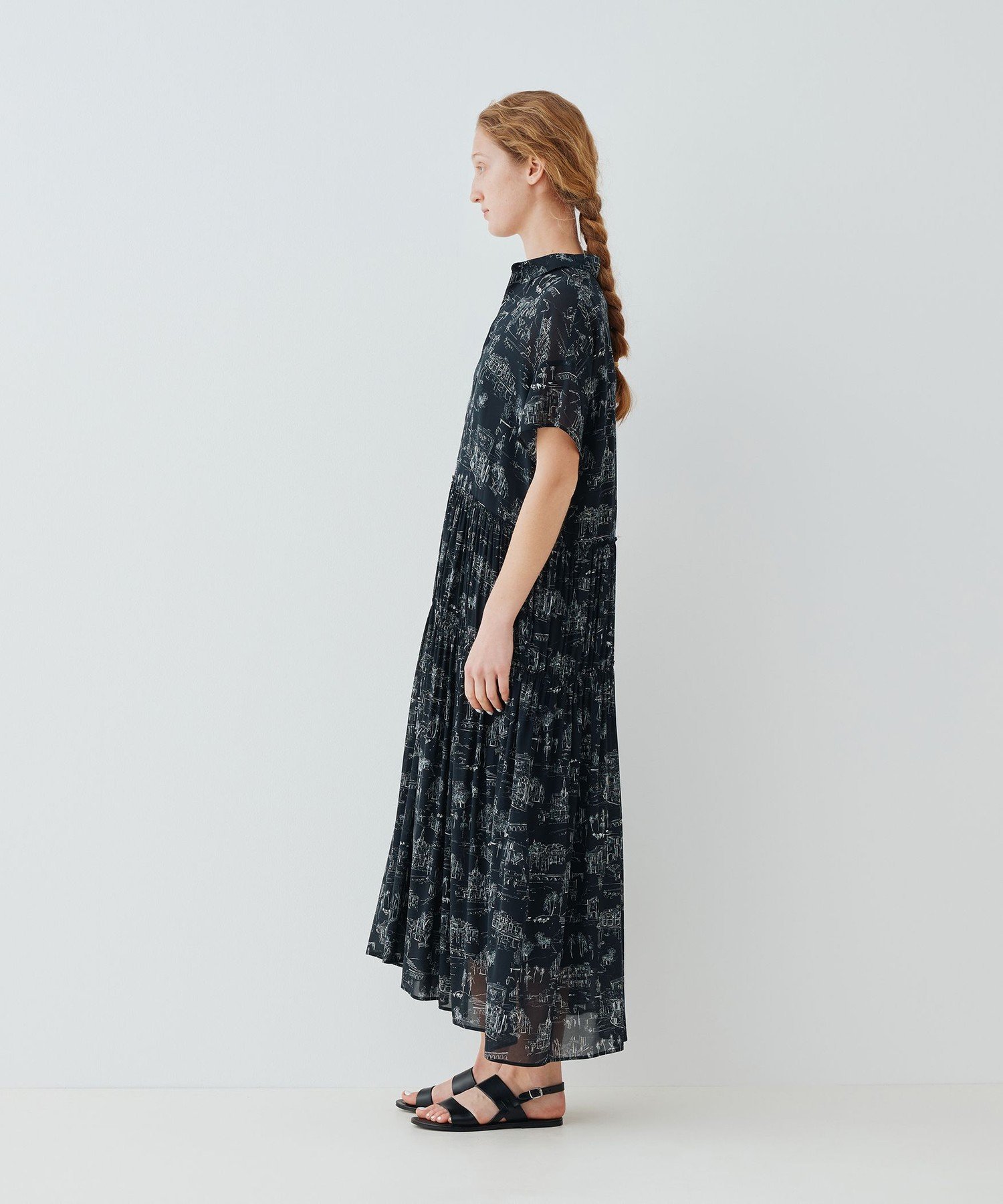 GALERIE VIE LandScapeシルクストレッチ ギャザーシャツドレス トゥモローランド ワンピース・ドレス シャツワンピース ブラック【送料無料】