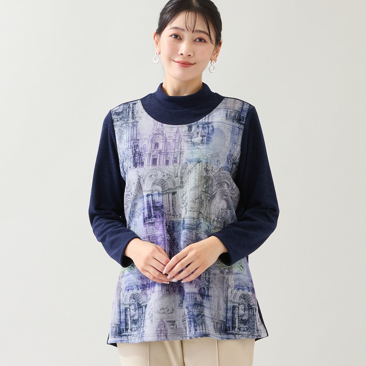 missel 【洗える・日本製・3L/4Lサイズあり】風景柄カットソー ミゼール トップス カットソー・Tシャツ グリーン ネイビー【送料無料】