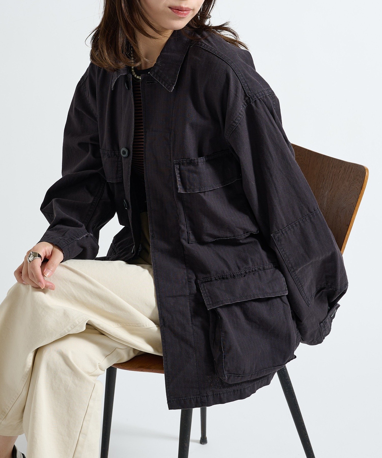 ROTHCO ROTHCO/ミリタリーシャツブルゾン BDSH SHIRTS カセットチャート トップス シャツ・ブラウス ブラック
