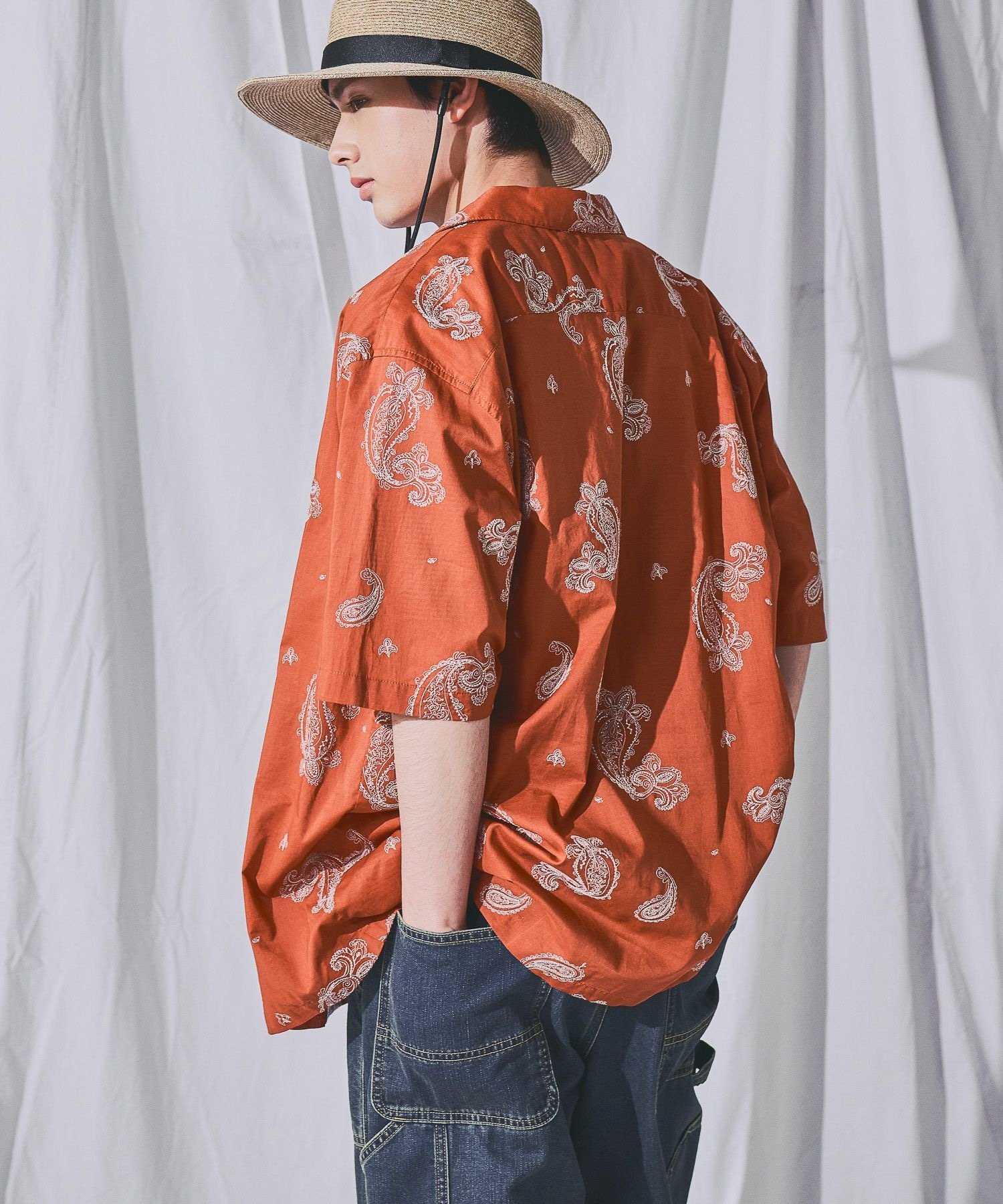 niko and ... 刺繍ペイズリーシャツ ニコアンド トップス シャツ・ブラウス ネイビー オレンジ パープル