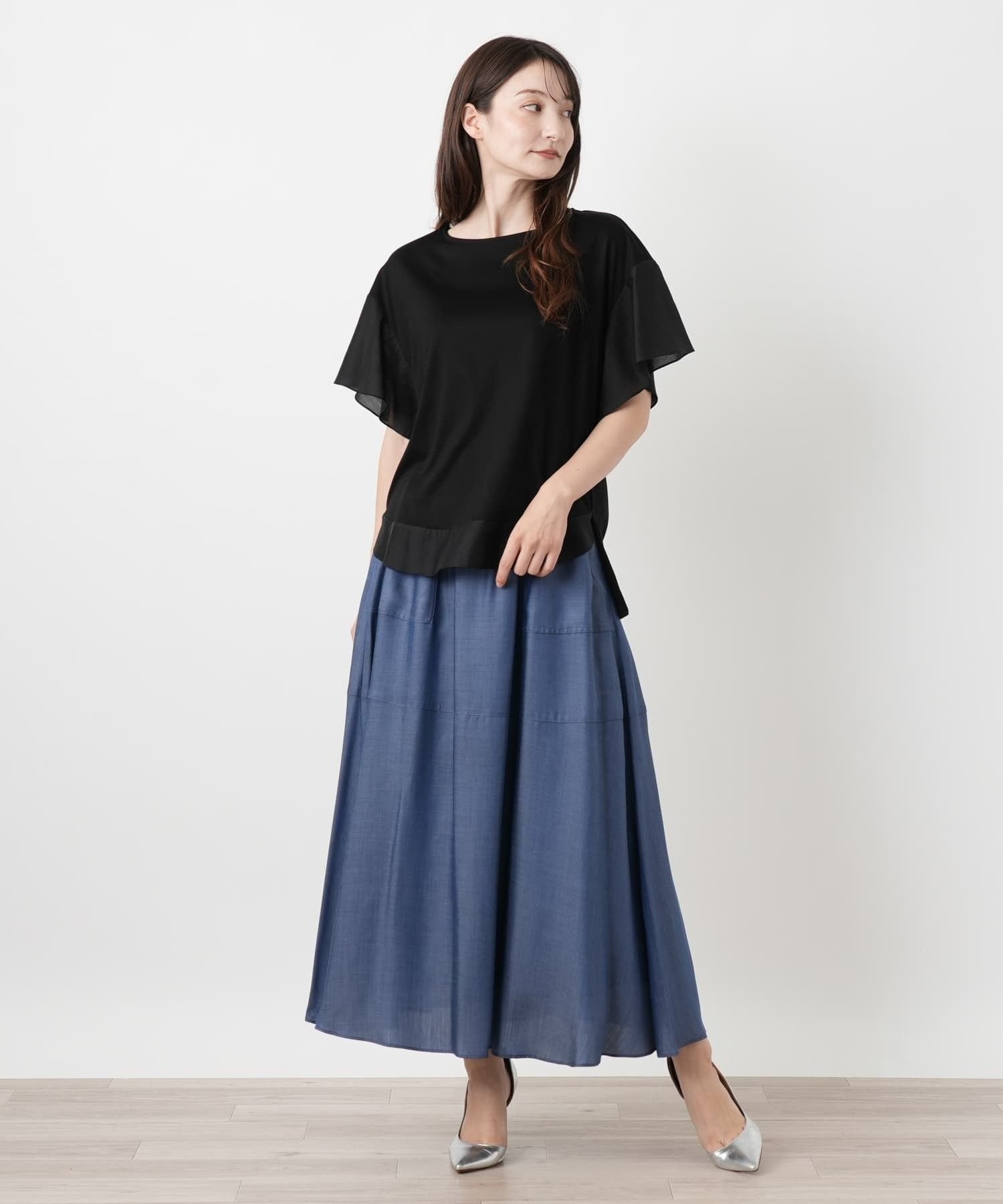 Leilian 異素材切替カットソー レリアン トップス カットソー・Tシャツ ブラック
