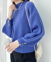 【SALE/15%OFF】GeeRA 袖ボタンボトルネックリブニット ジーラ トップス ニット オレンジ ブルー パープル ブラック ベージュ ホワイト