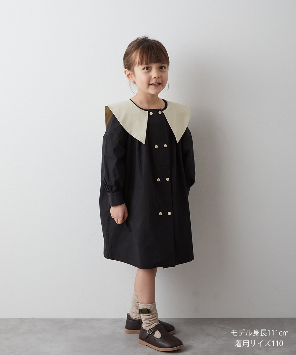 riziere ダブルボタンバイカラー襟ワンピース リジェール ワンピース・ドレス ワンピース ブラック ベージュのサムネイル