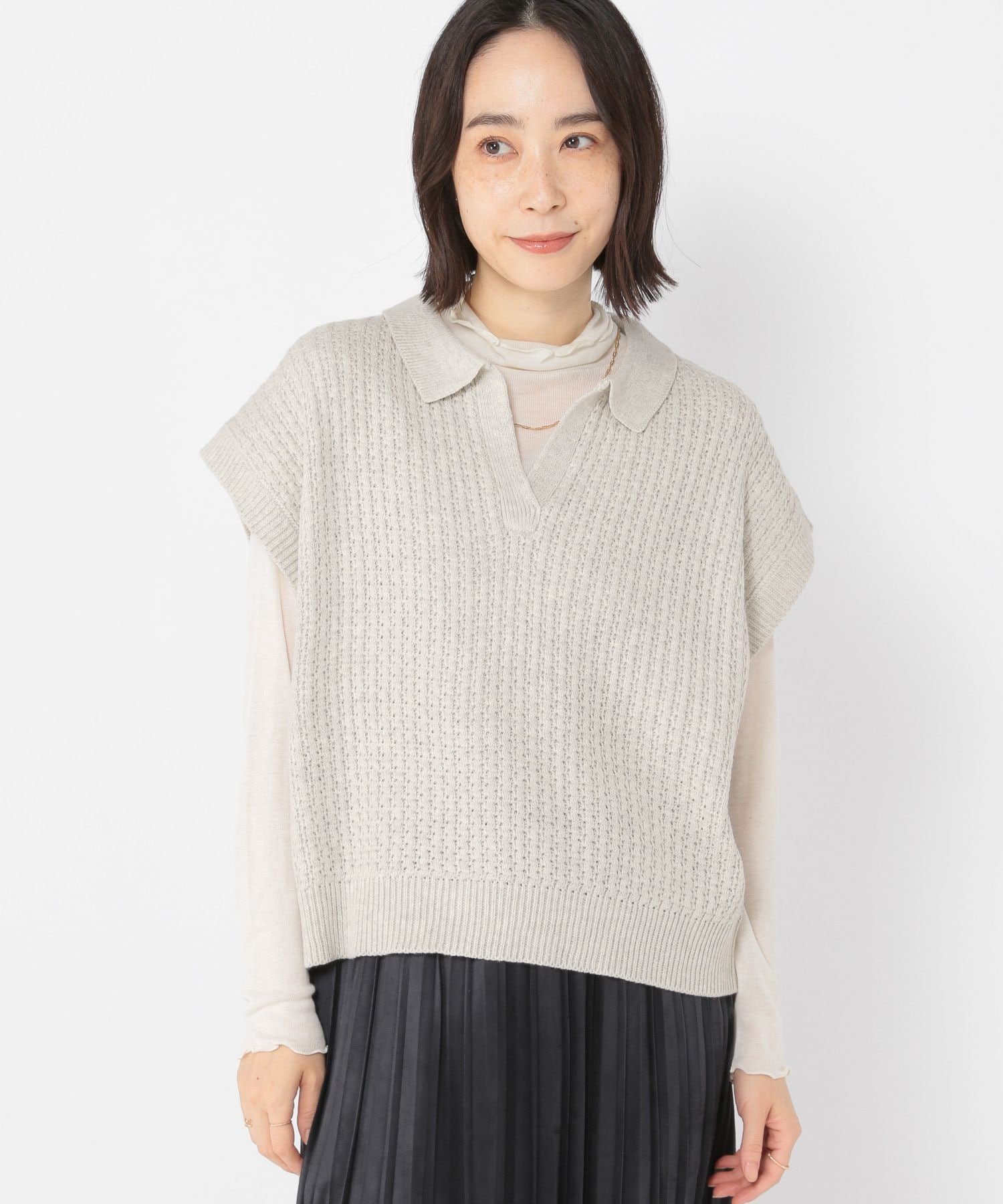 【SALE/50%OFF】studio CLIP 7ゲージ襟付きベスト スタディオクリップ トップス ベスト・ジレ グレー レッド