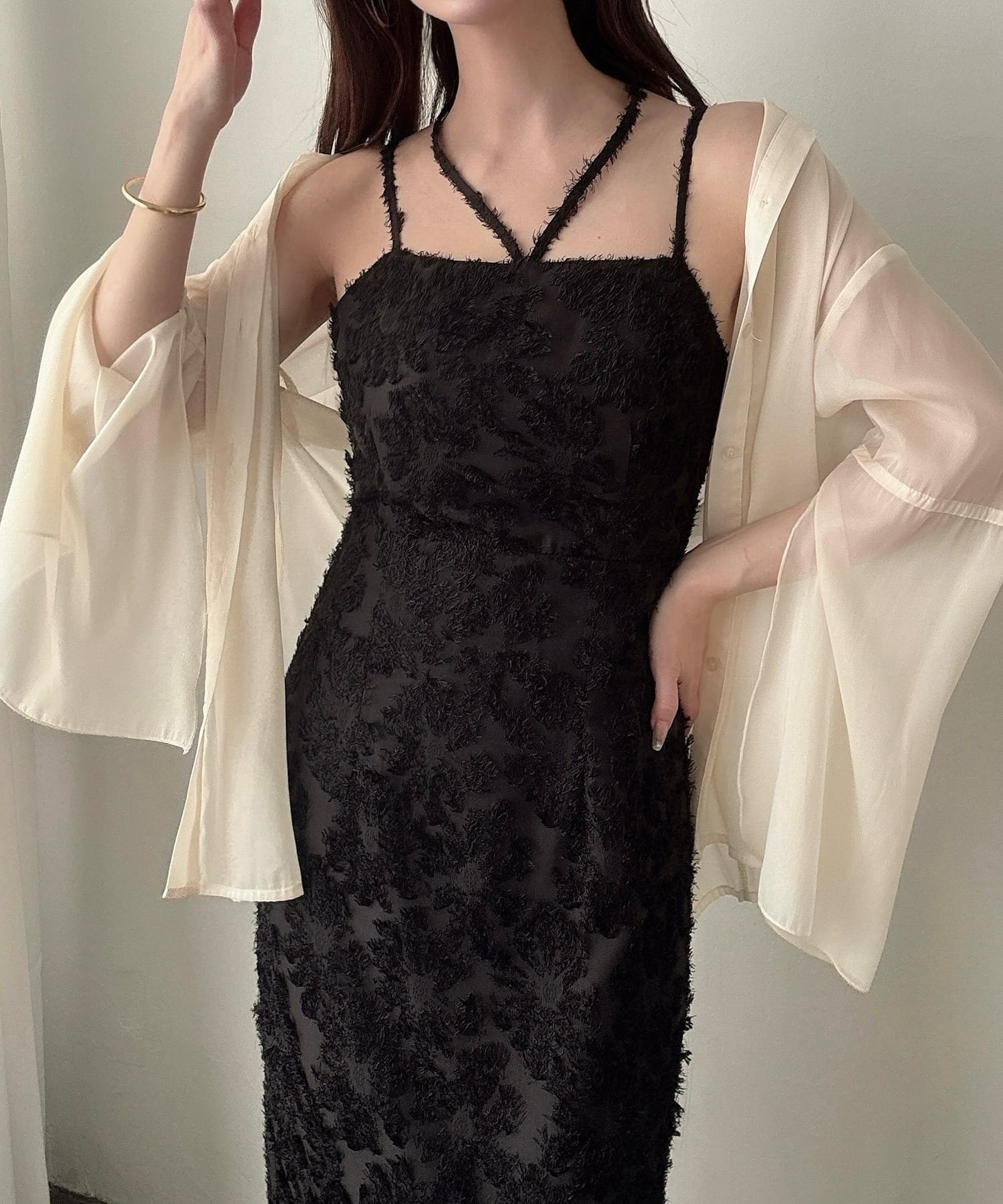 【SALE／55%OFF】JUNOAH Meiru ジャガードキャミワンピース ジュノア ワンピース・ドレス ワンピース ブラック ホワイト ブラウンのサムネイル