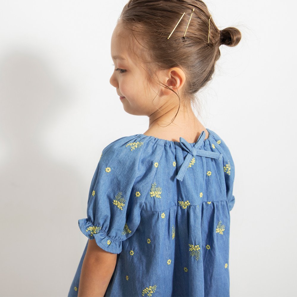 branshes 【おそろい】ミモザ刺繍チュニック ブランシェス トップス シャツ・ブラウス ホワイト ブルー