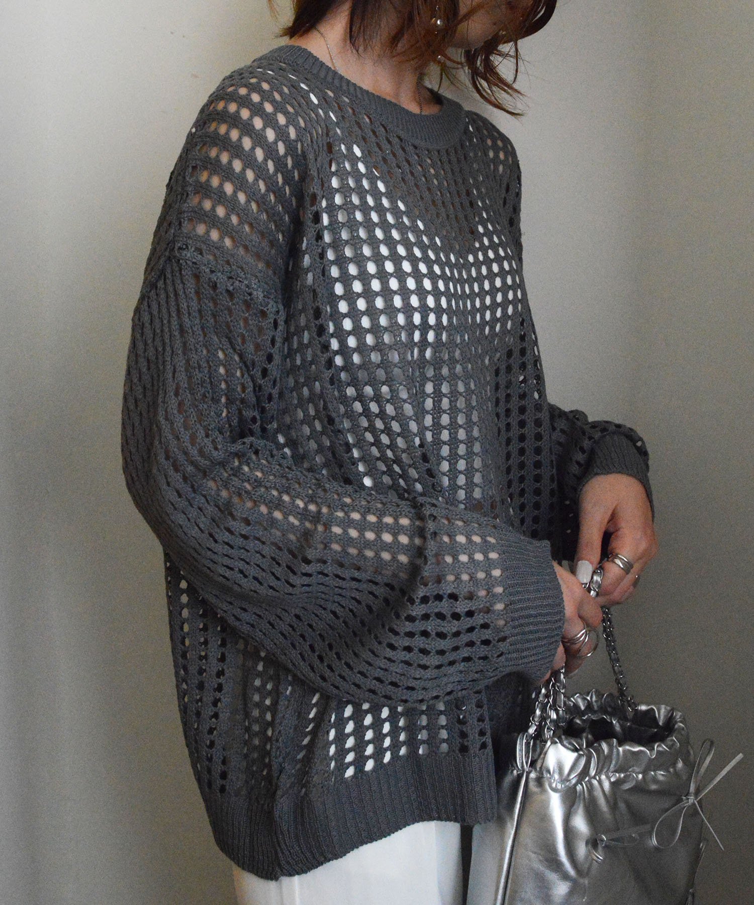 【SALE/70%OFF】styiro styiro/styiro/透かし編みニット メッシュプルオーバー イストワール トップス ニット カーキグリーン グレ...