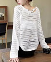 【SALE/40%OFF】miniministore 透かし編みトップス バッククロス春夏秋服 ミニミニストア トップス ニット ブラック ホワイト