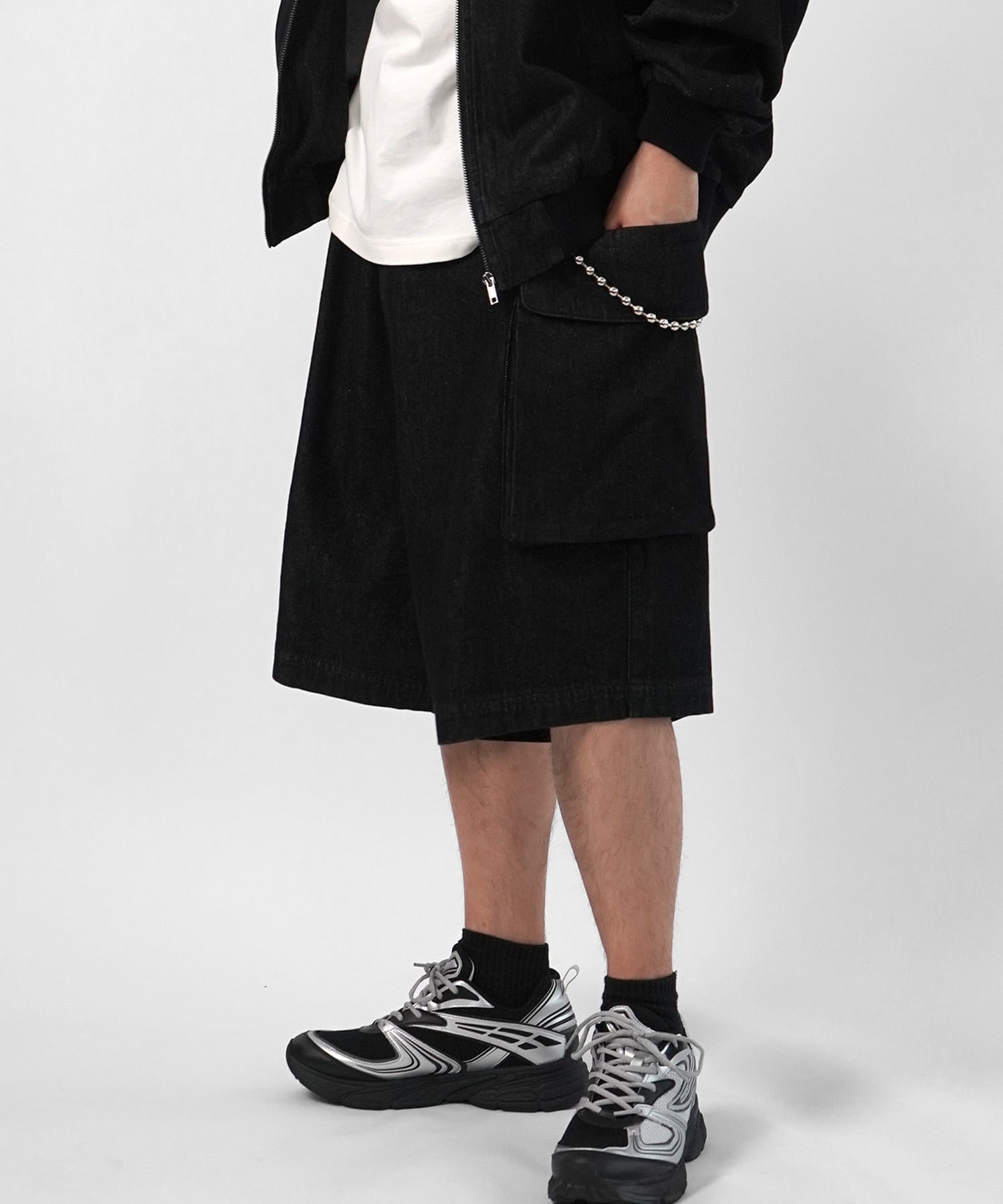 Confirm (M)デニムカーゴショートパンツ コンファーム パンツ ジーンズ・デニムパンツ ブラック グレー【送料無料】