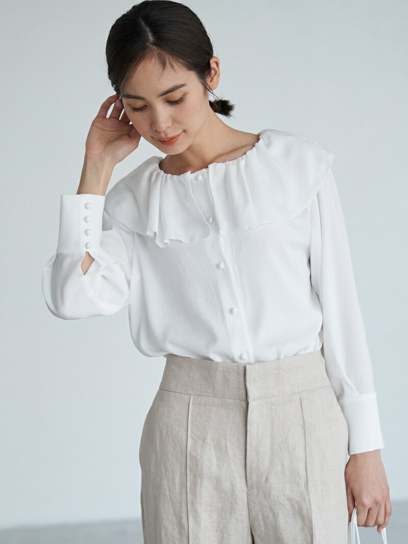 【SALE／50%OFF】La boutique BonBon 【手洗い可・上品カジュアル】サテンビッグカラー前後2WAYブラウス ラブティックボンボン トップス シャツ・ブラウス ホワイト ブルー グレー【送料無料】のサムネイル