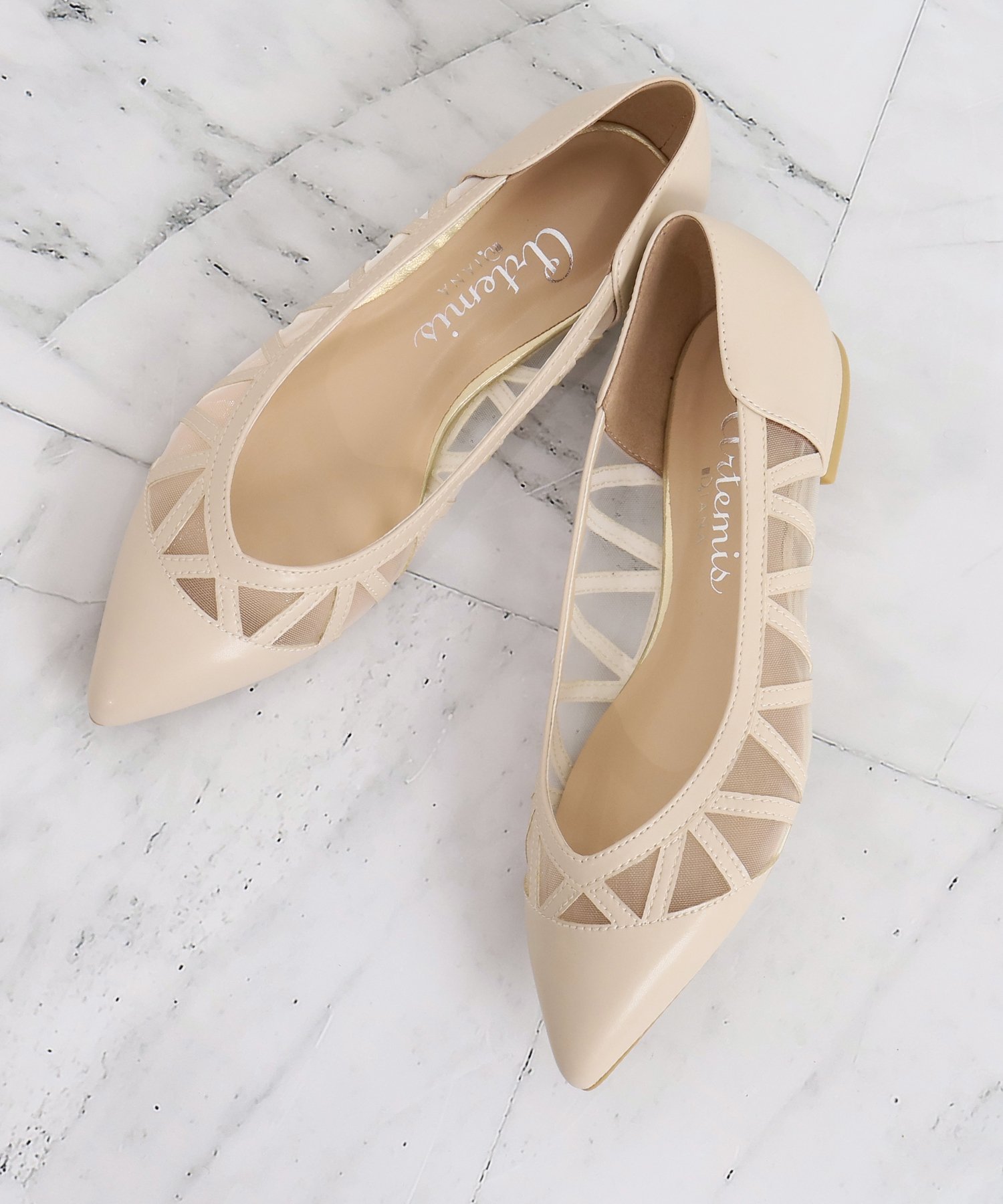 【SALE／20%OFF】artemis by DIANA 幾何学柄チュールフラットシューズ アルテミス バイ ダイアナ シューズ・靴 パンプス ベージュ ピンク ブラック グレー【送料無料】のサムネイル