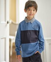 J.PRESS 【110-130cm】襟ストライプ ブロッキングポロシャツ ジェイプレス トップス ポロシャツ ネイビー ブルー【送料無料】
