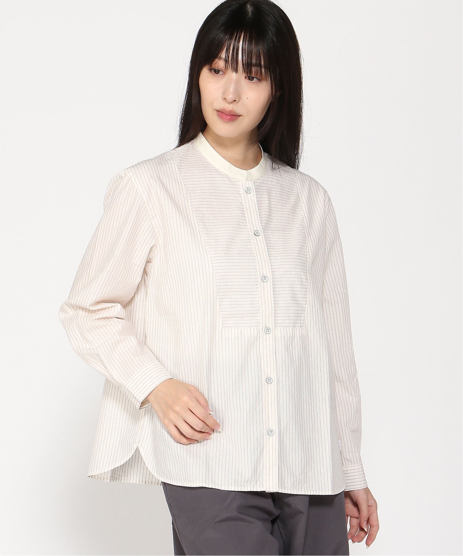 【SALE／30%OFF】CROCODILE (W)バンドカラー ストライプ柄 ブラウス クロコダイル トップス シャツ・ブ..