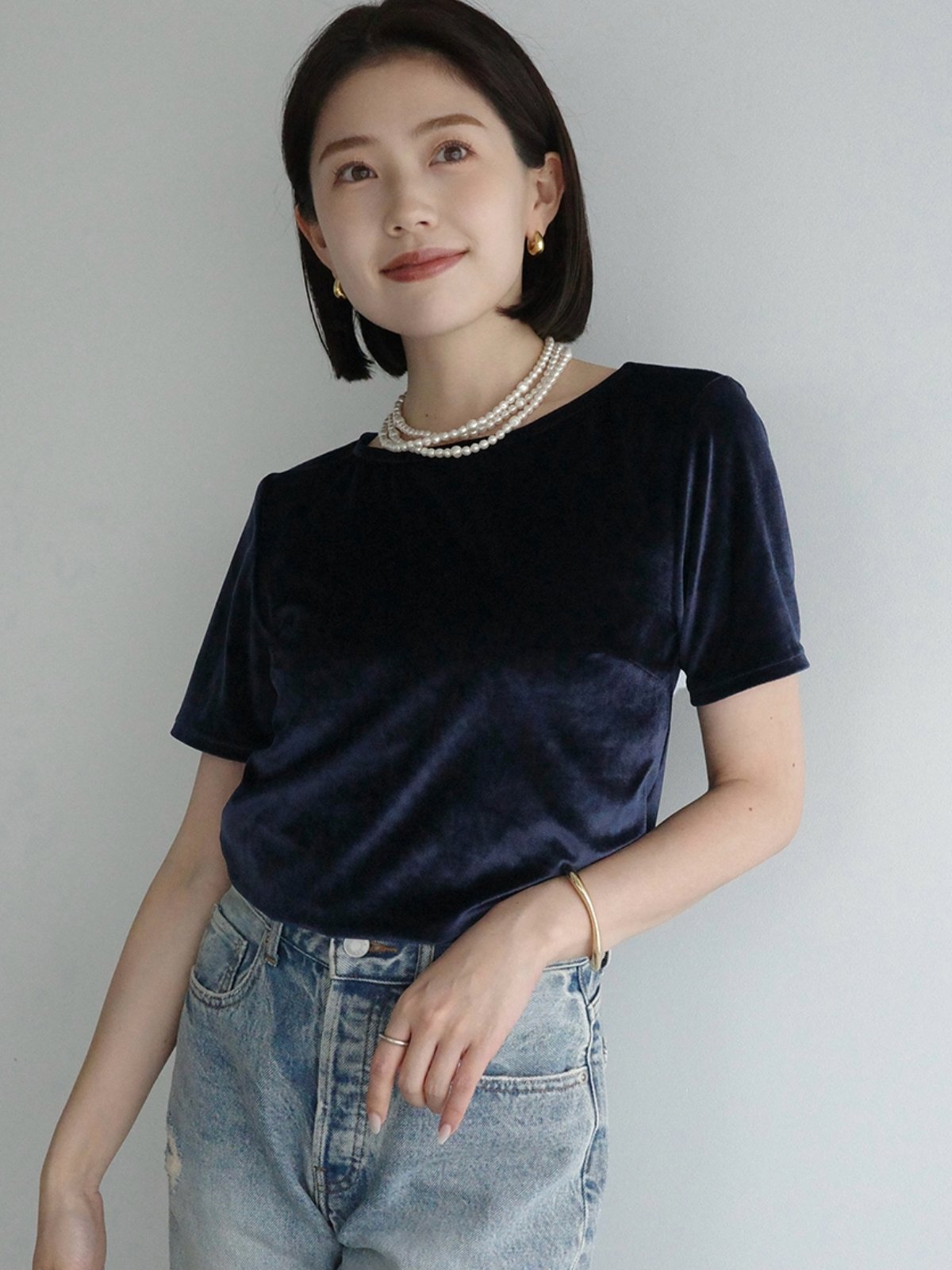 anuans トリアセベロアカットTシャツ アニュアンス トップス カットソー・Tシャツ ネイビー ベージュ ホワイト【送料無料】