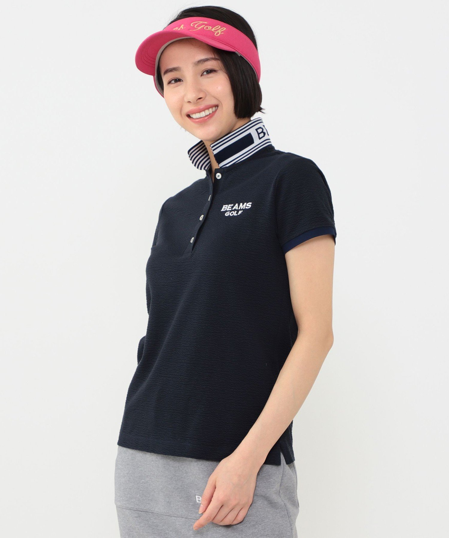 BEAMS GOLF PURPLE LABEL ＜WOMEN＞BEAMS GOLF PURPLE LABEL / 衿裏ロゴ シアサッカー ポロシャツ 2022SS ビームス ゴルフ トップス ポロシャツ ネイビー ホワイト グリーン【送料無料】