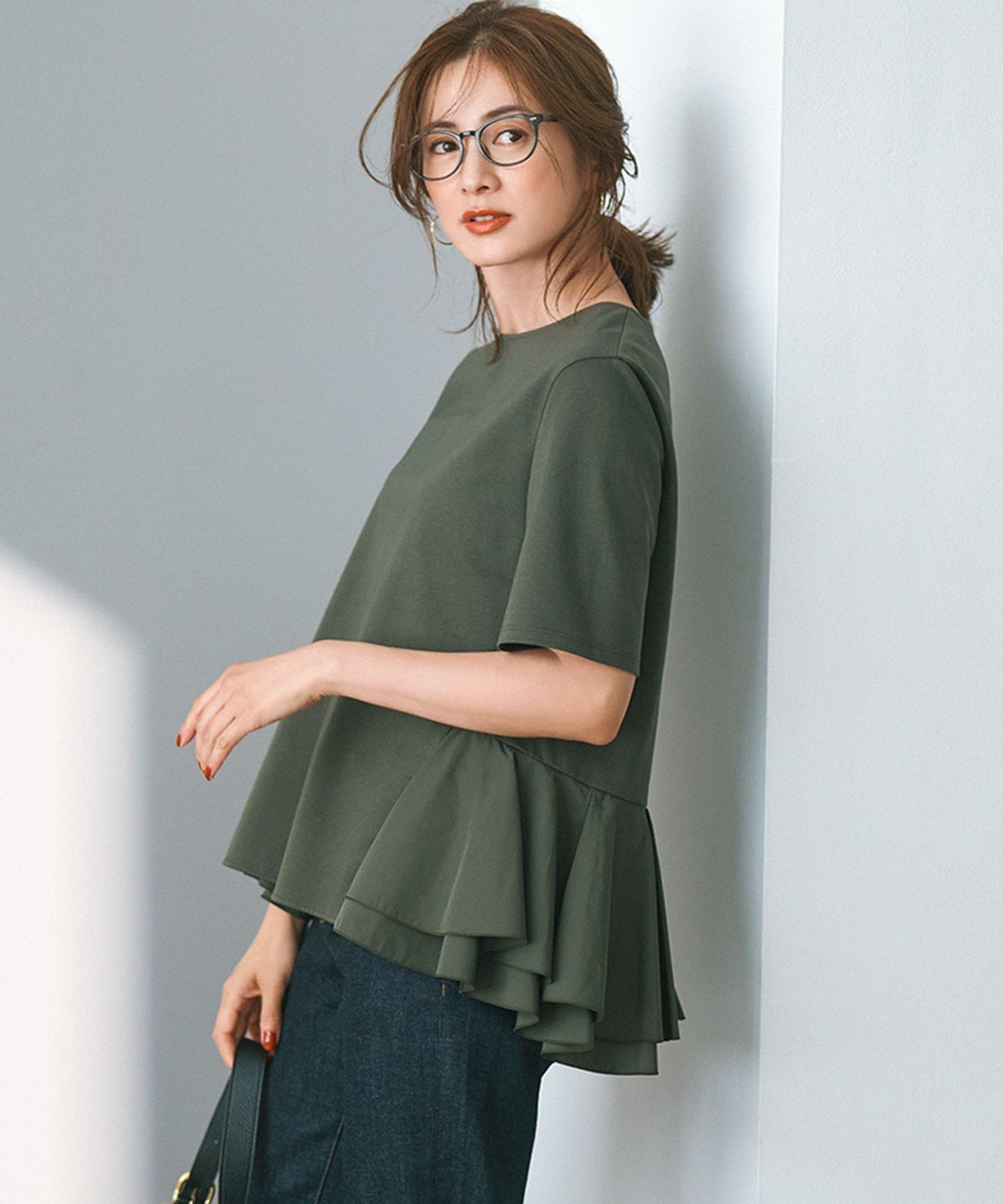 23区 S 【洗える】コットンポンチコンビジャージー ペプラム カットソー ニジュウサンク トップス カットソー・Tシャツ ホワイト ブラック ネイビー カーキグリーン