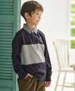 J.PRESS 【140-170cm】襟ストライプ ブロッキングポロシャツ ジェイプレス トップス ポロシャツ ネイビー ブルー【送料無料】