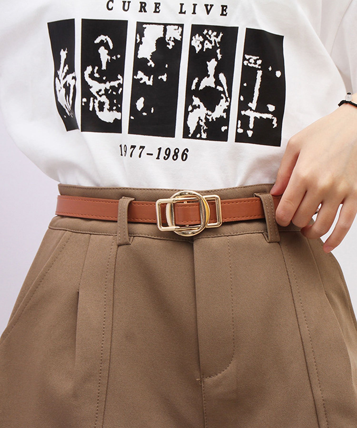 【SALE／30%OFF】florist 【無段階】アースバックルレザータッチ細ベルト フローリスト ファッション雑貨 ベルト ブラック ブラウンのサムネイル