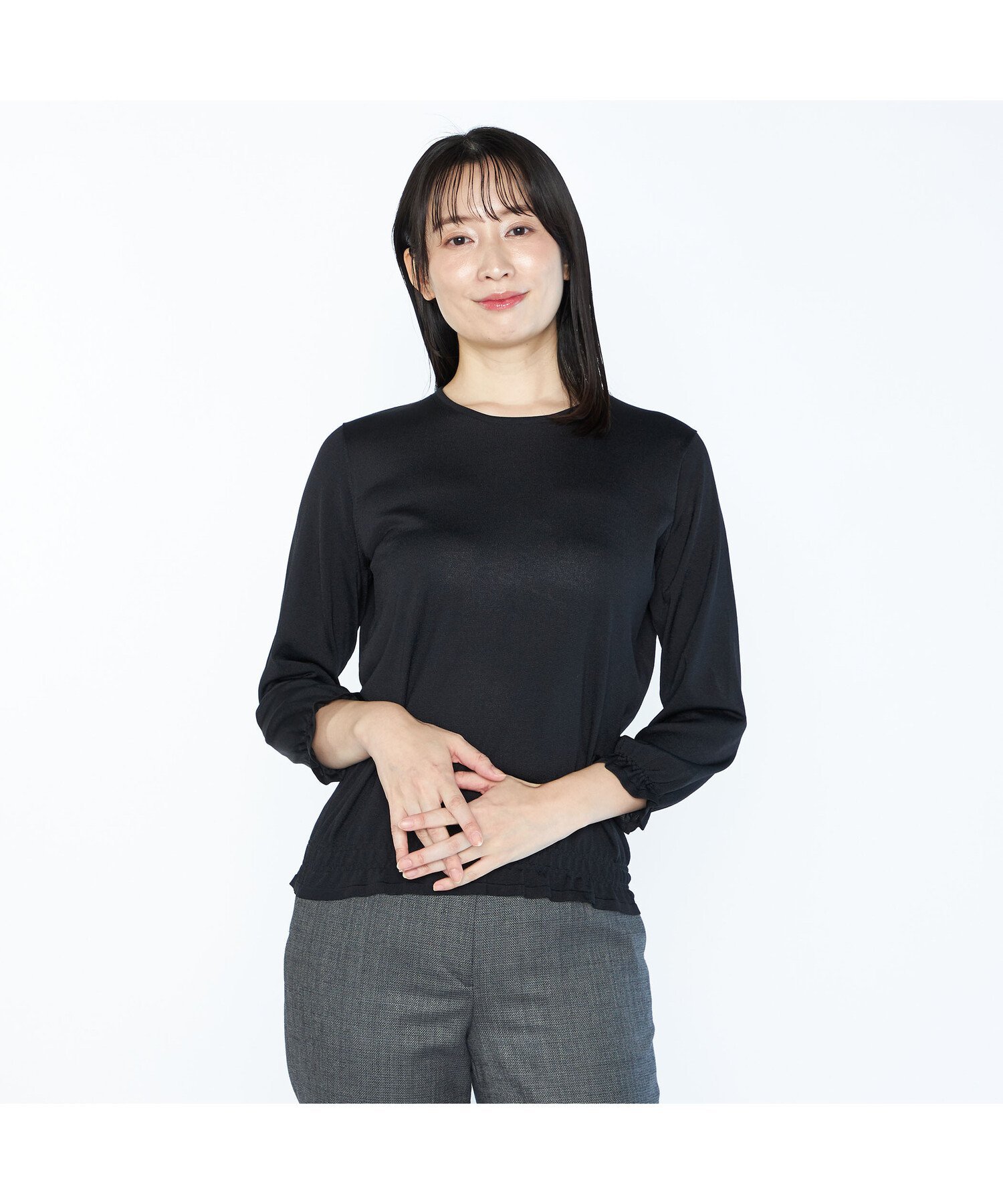 【SALE／68%OFF】SCAPA シャインニットプルオーバー スキャパ トップス ニット ブラック【送料無料】