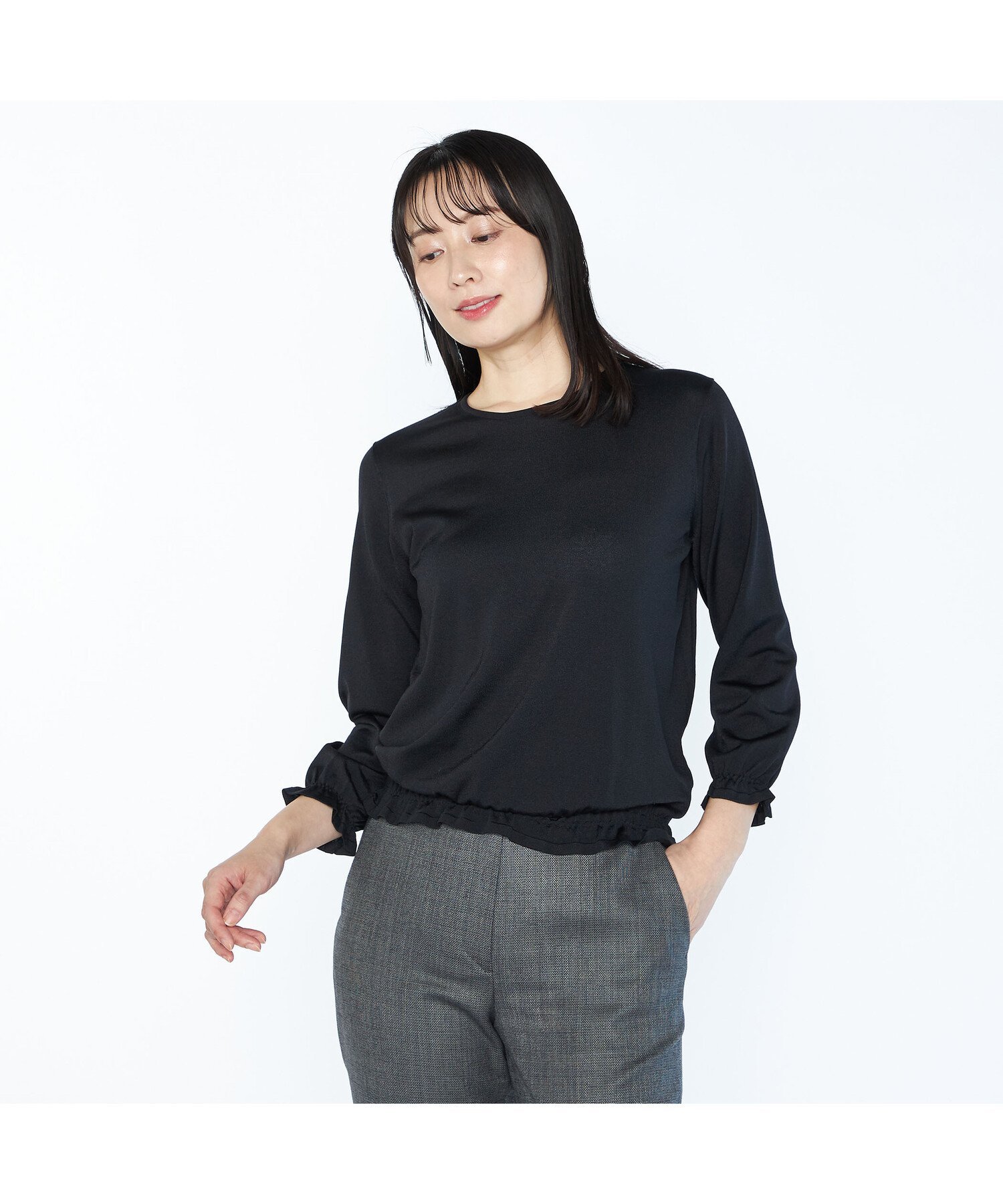 SCAPA シャインニットプルオーバー スキャパ トップス ニット ブラック