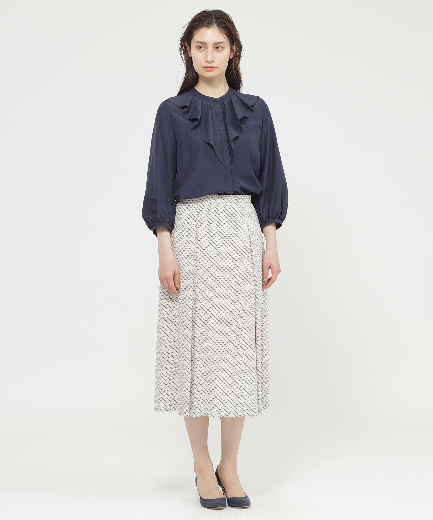Paul Stuart 【WEB・一部店舗限定/ウォッシャブル】トライアングルプリント スカート ポール・スチュアート スカート その他のスカート ネイビー