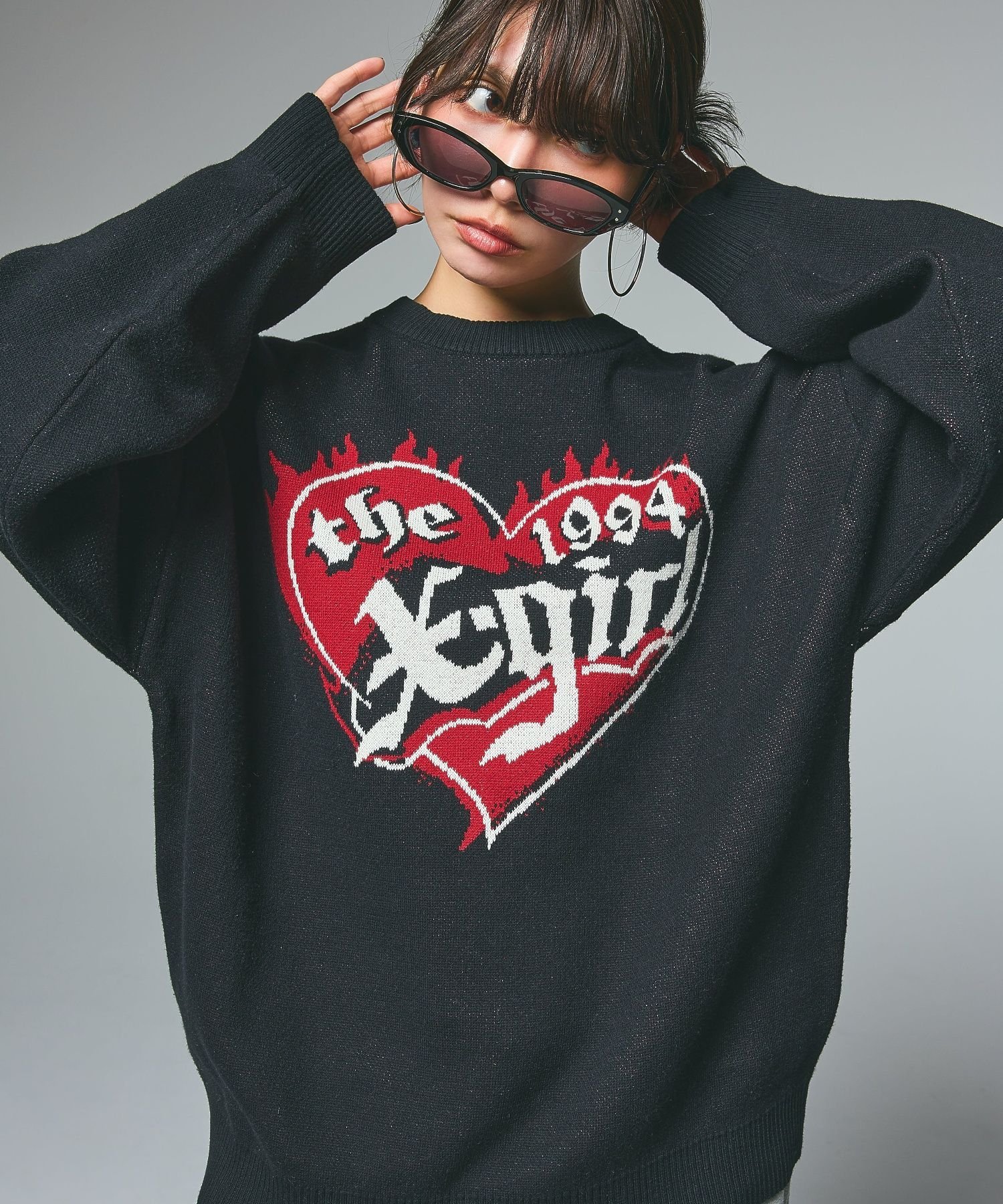 X-girl HEART LOGO JACQUARD KNIT TOP エックスガール トップス ニット ホワイト ブラック