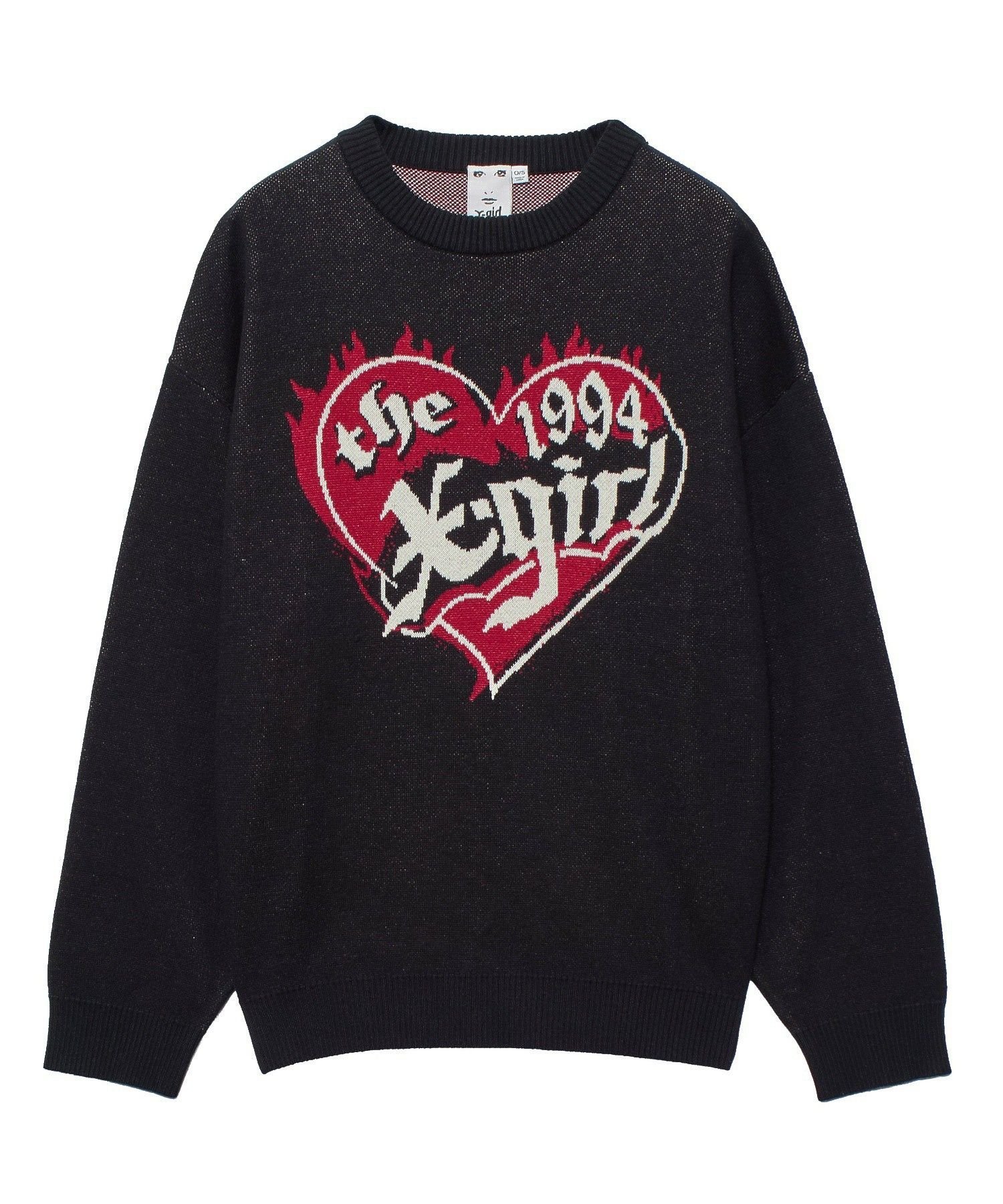 X-girl HEART LOGO JACQUARD KNIT TOP エックスガール トップス ニット ホワイト ブラック