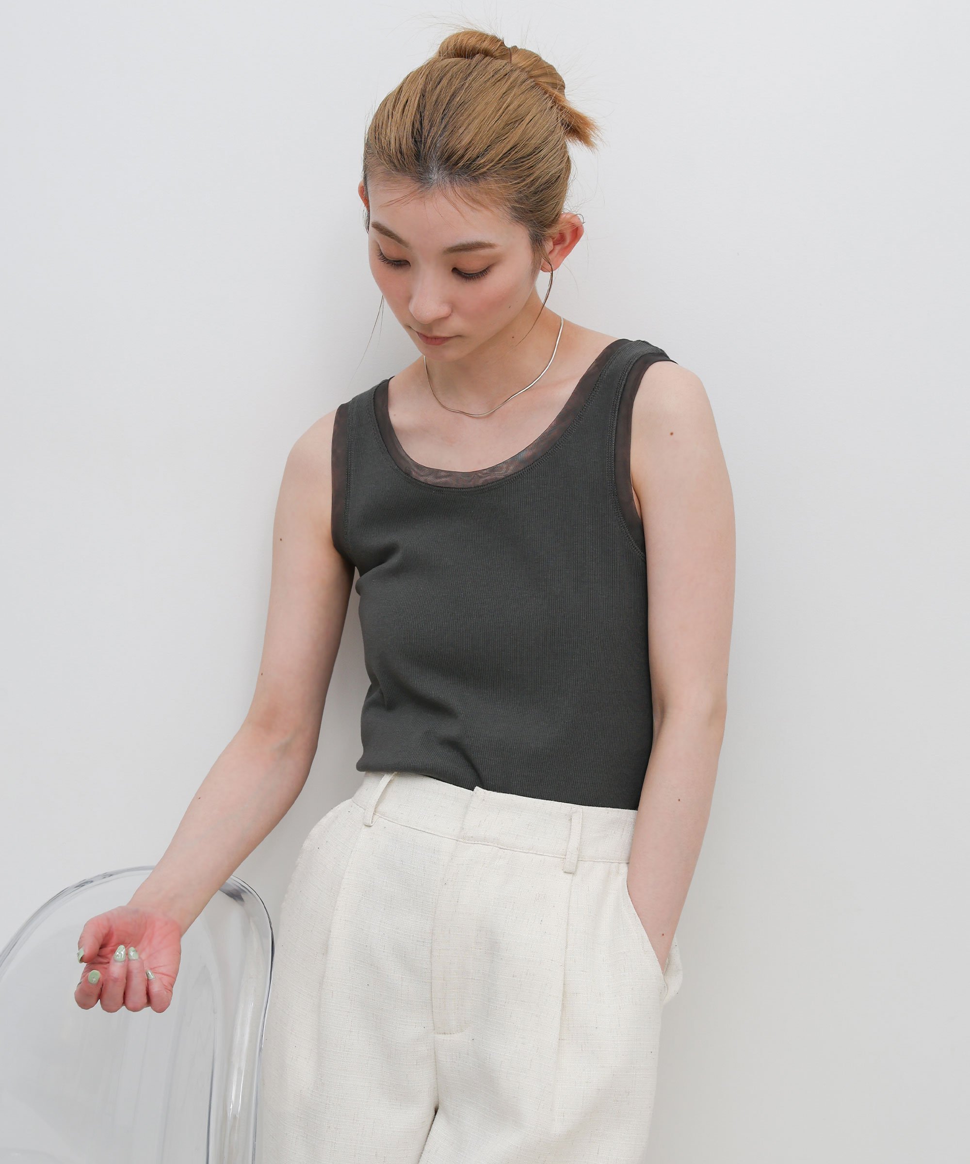 SELECT MOCA リブチュールドッキングタンクトップ セレクトモカ トップス ノースリーブ・タンクトップ