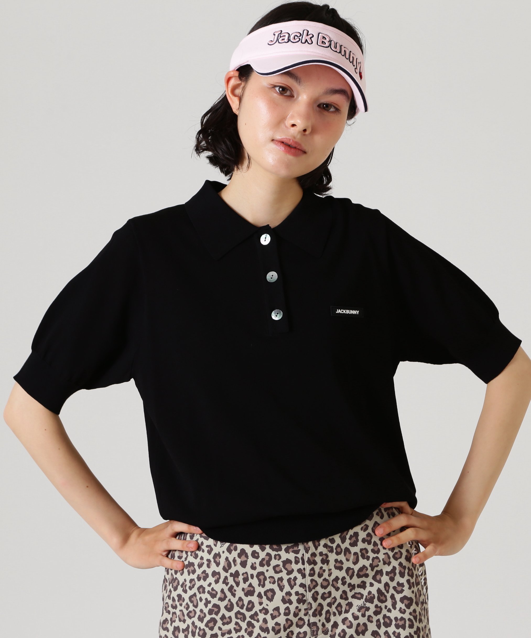 Jack Bunny!! マルチボーダー半袖ニットポロシャツ ジャックバニー トップス ニット グリーン レッド ブラック