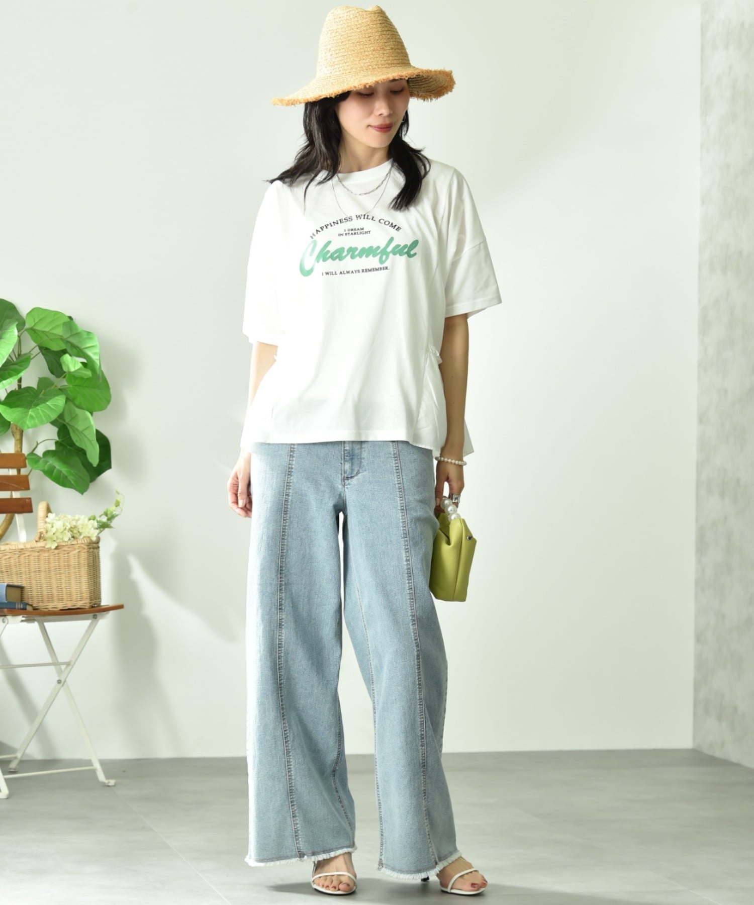 INTERPLANET 異素材切替ロゴデザインTシャツ インタープラネット トップス カットソー・Tシャツ ホワイト ブラック