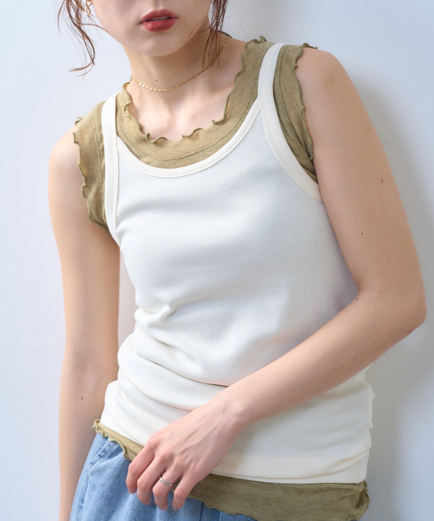 【willow】シアータンクリブキャミセット チャオパニックティピー トップス カットソー・Tシャツ ホワイト ブラウン