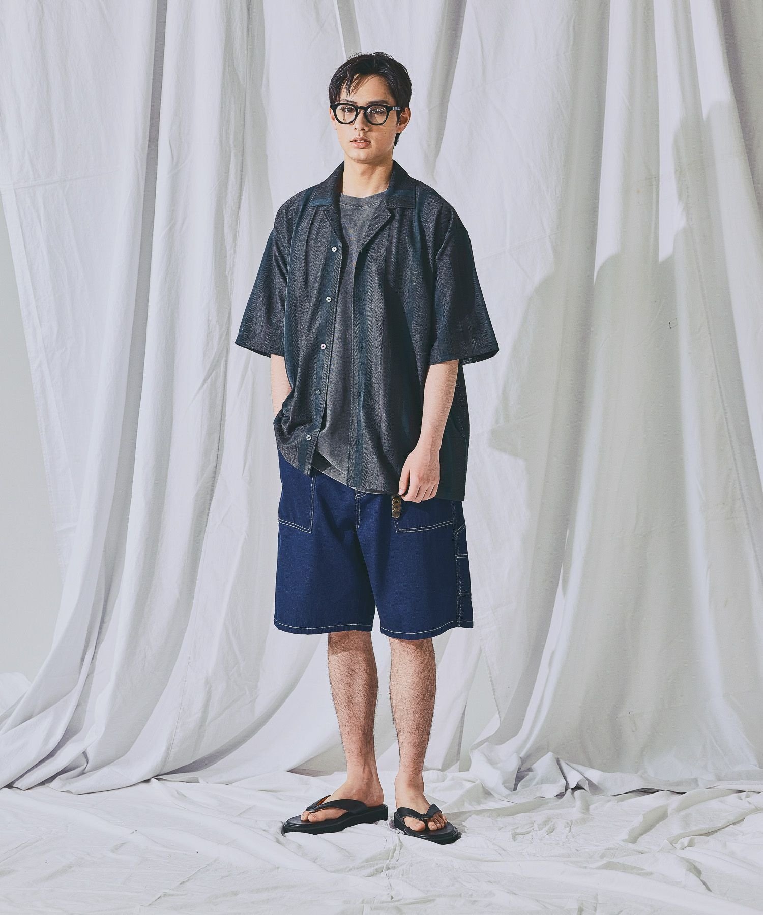 ペインターデニムショーツ ニコアンド パンツ その他のパンツ ブルー ブラック カーキグリーン