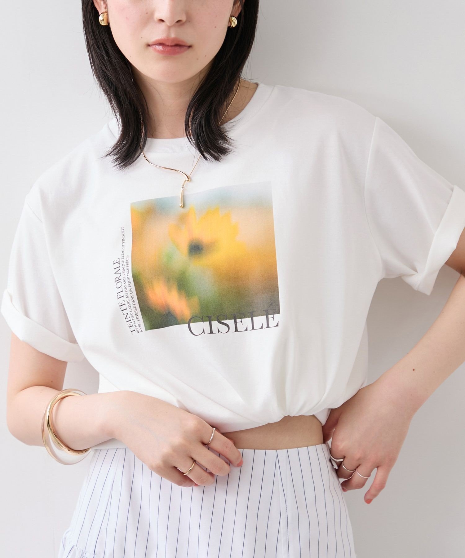 VIS フォト&ロゴアソートプリントTシャツ/接触冷感・汗染み防止 ビス トップス カットソー・Tシャツ ピンク ホワイト ブラウン