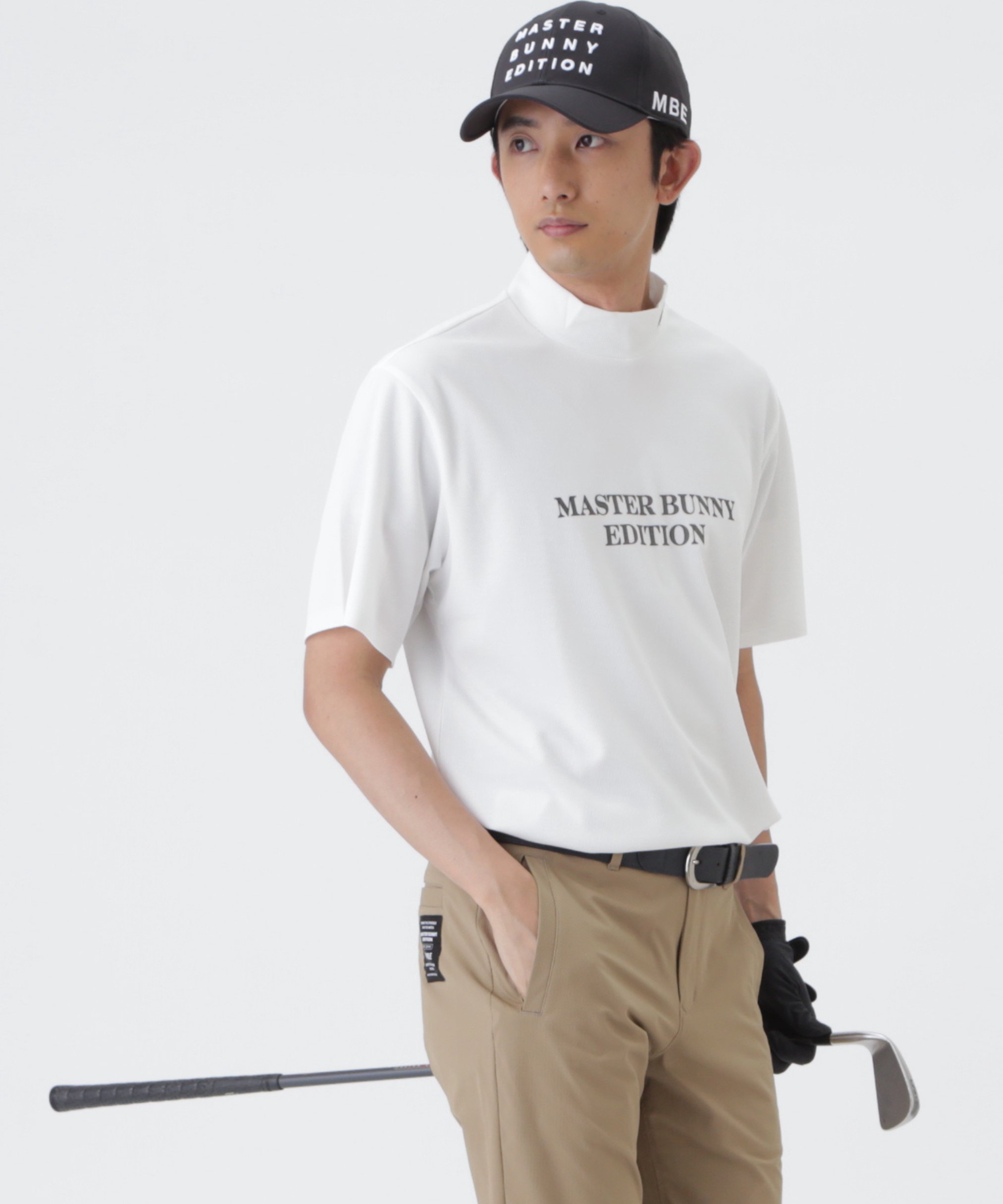MASTER BUNNY EDITION リブスタート半袖ハイネックカットソー マスターバニーエディション トップス その他のトップス ブラック グレー ホワイト