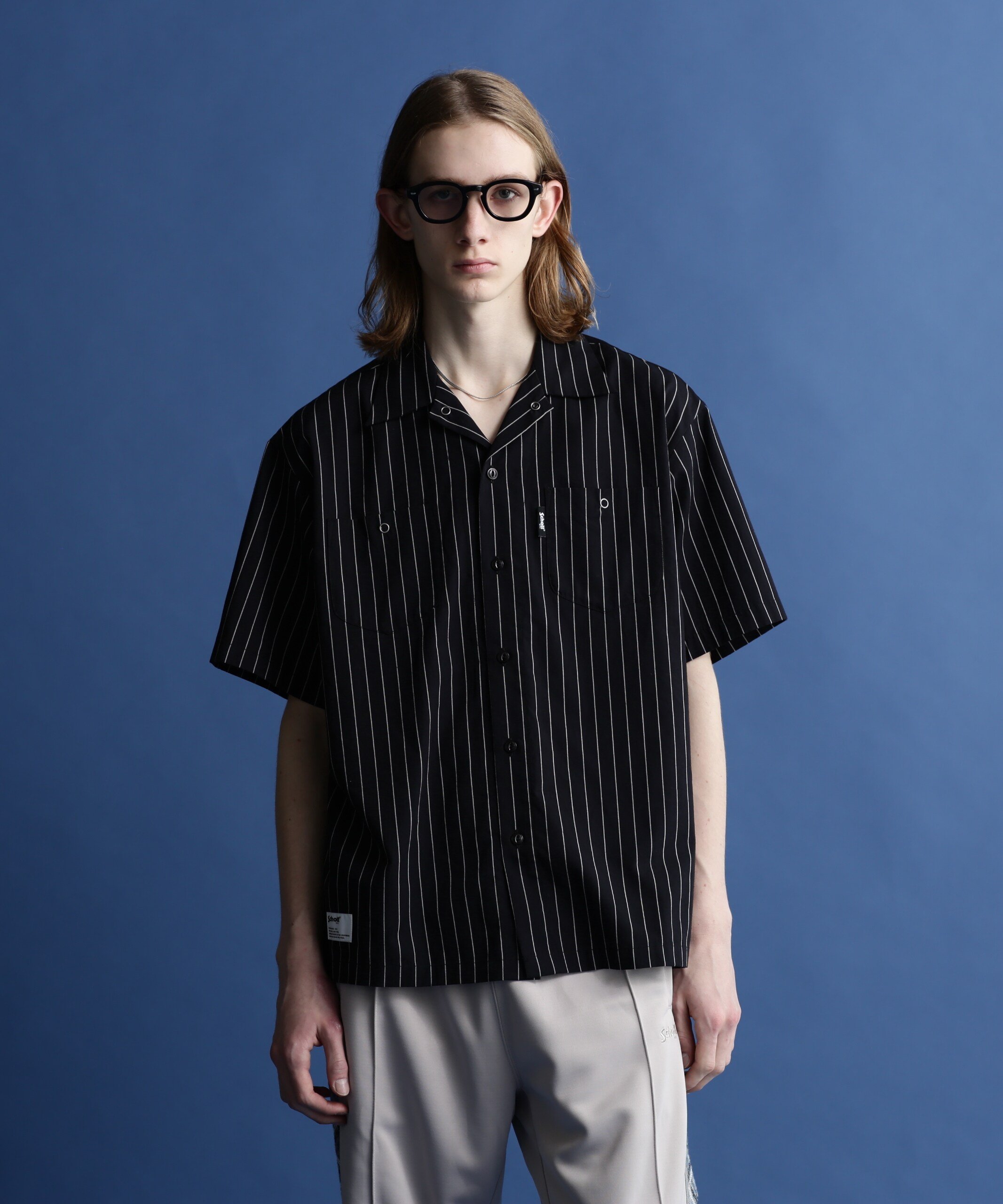 Schott STRIPE S/S WORK SHIRT/ストライプワークシャツ ショット トップス シャツ・ブラウス ブラック ホワイト グリーン ブルー