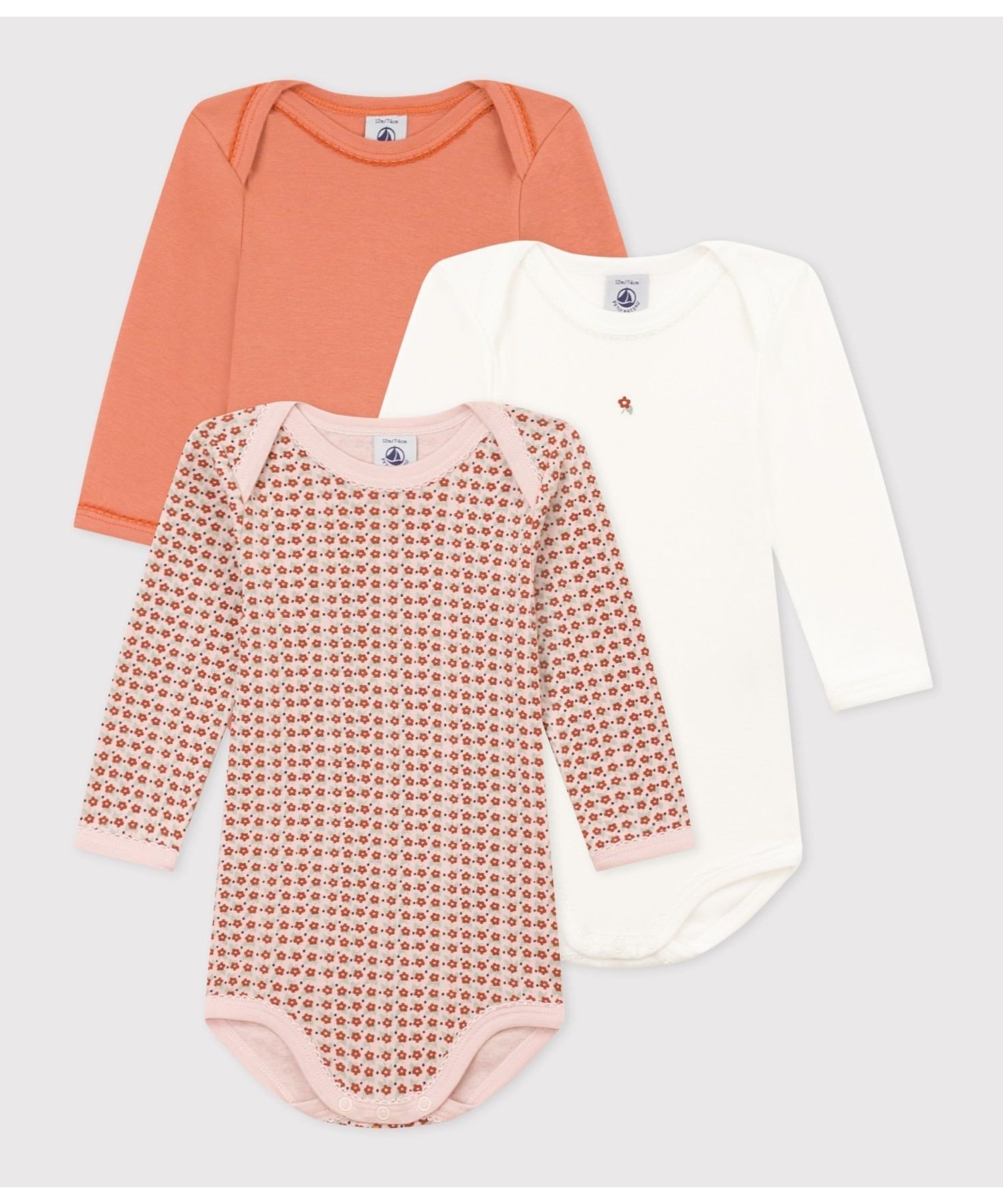 プチバトー ベビー服 男の子 PETIT BATEAU 長袖ボディ3枚組 プチバトー マタニティウェア・ベビー用品 ロンパース・カバーオール【送料無料】