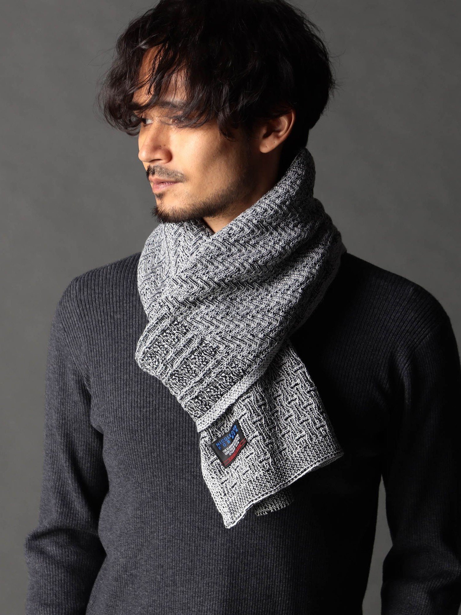 NICOLE CLUB FOR MEN 編地切替 プレーティングマフラー ニコル ファッション雑貨 マフラー・ストール・..